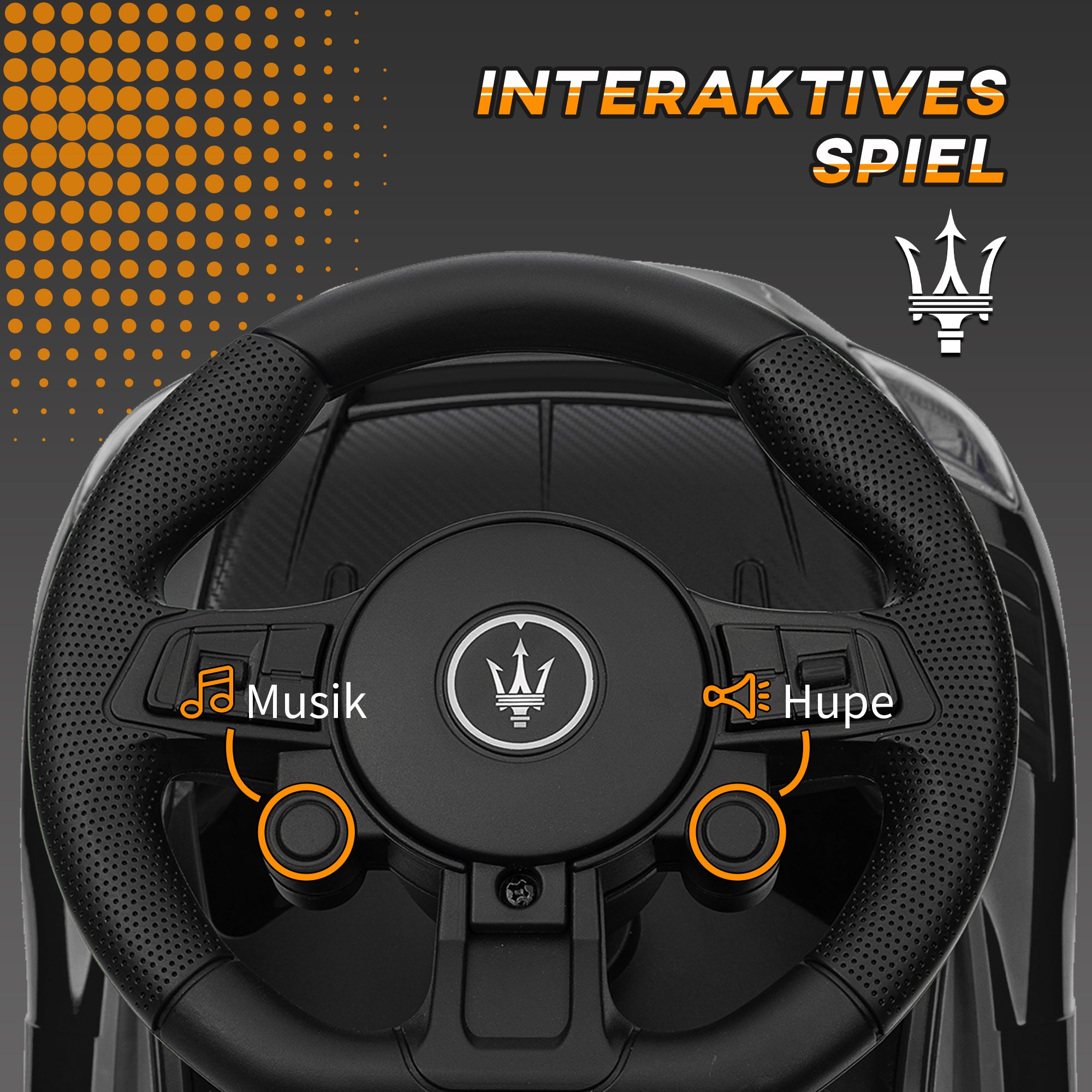 AIYAPLAY Rutschauto, Maserati, Stauraum, Hupe & Musik, Flüsterreifen, für 1,5 bis 5 Jahre, bis 25 kg, Schwarz