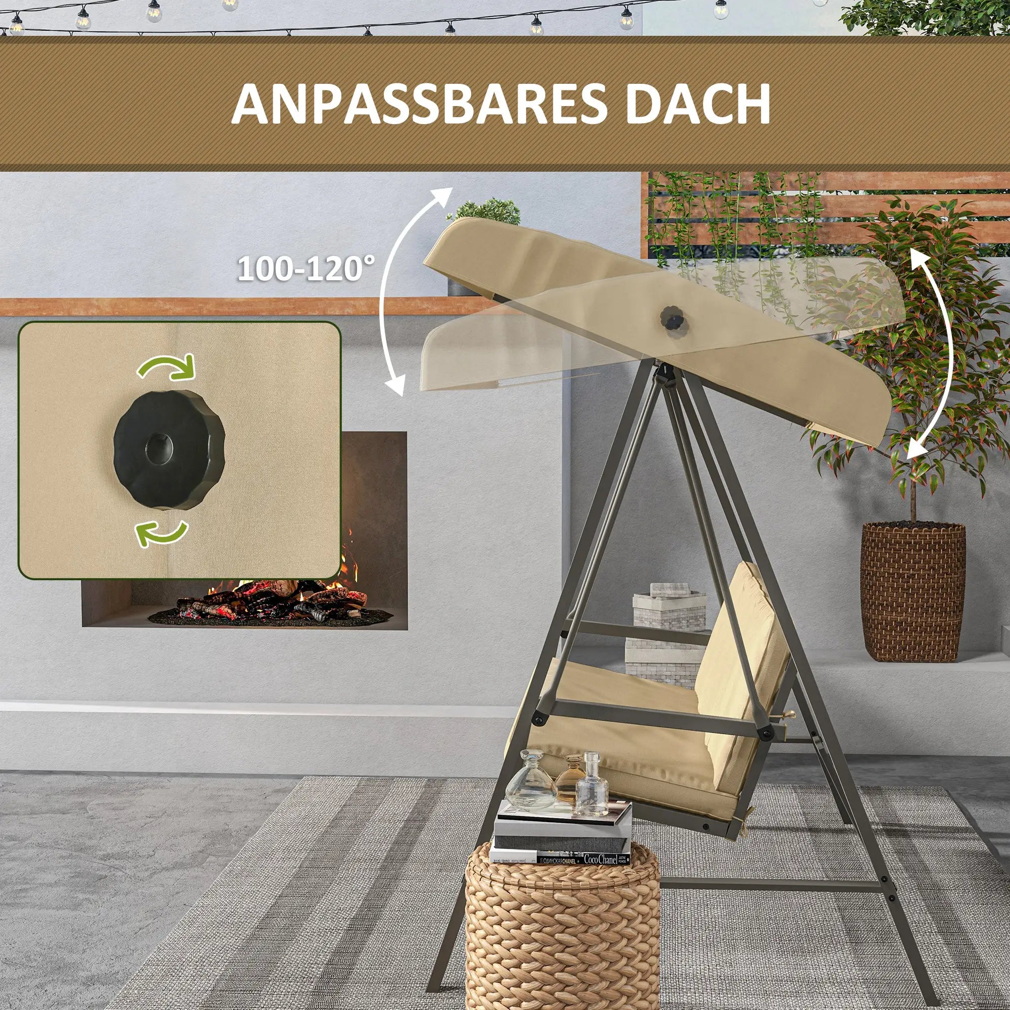 Outsunny 3-Sitzer Hollywoodschaukel Beige