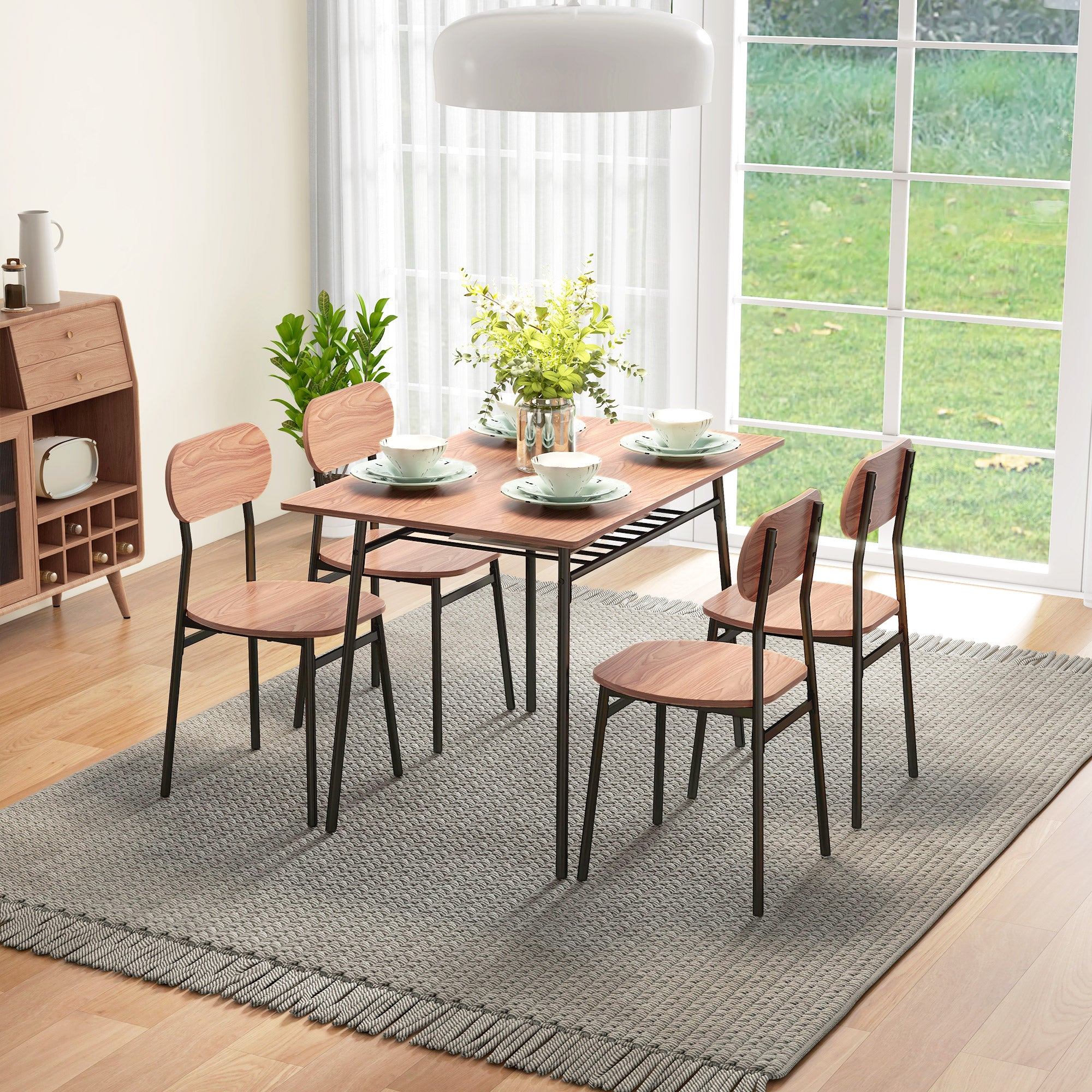 HOMCOM Essgruppe Tisch mit Stühlen Esszimmertisch, Industriedesign, 110 cm x 70 cm x 75 cm, Braun
