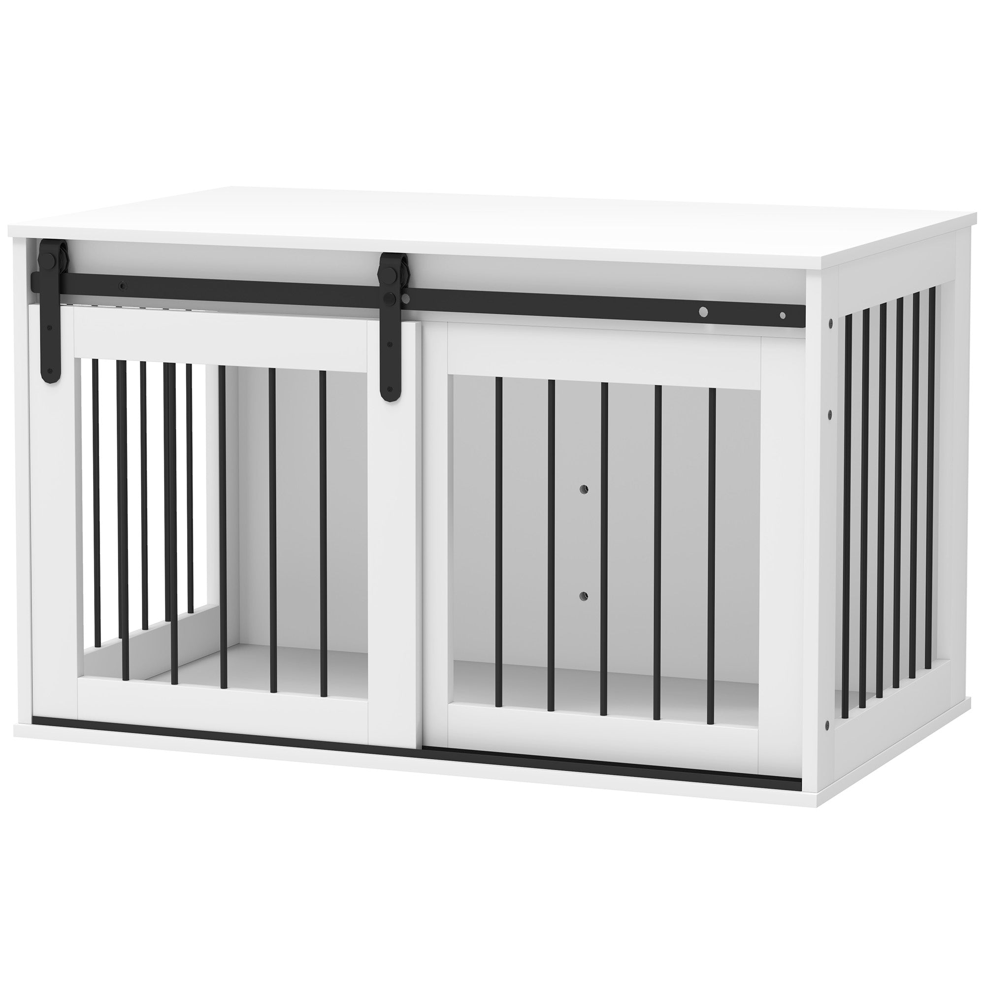 PawHut Hundebox mit Schiebetür, Belüftung, Spanplatte und Stahl, 98 x 58 x 61 cm, Walnuss