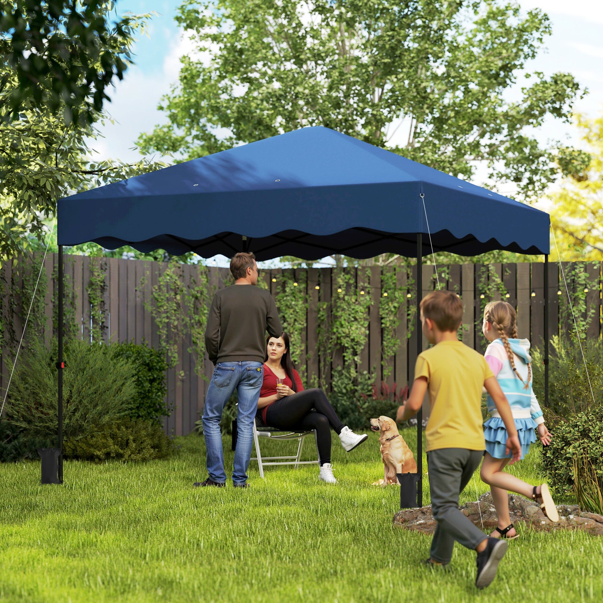 Outsunny 3 x 3 m Pop-up-Pavillon, Höhenverstellbares Gartenzelt, mit Rolltasche, für Garten, Terrasse, Metall, Stoff, Dunkelblau