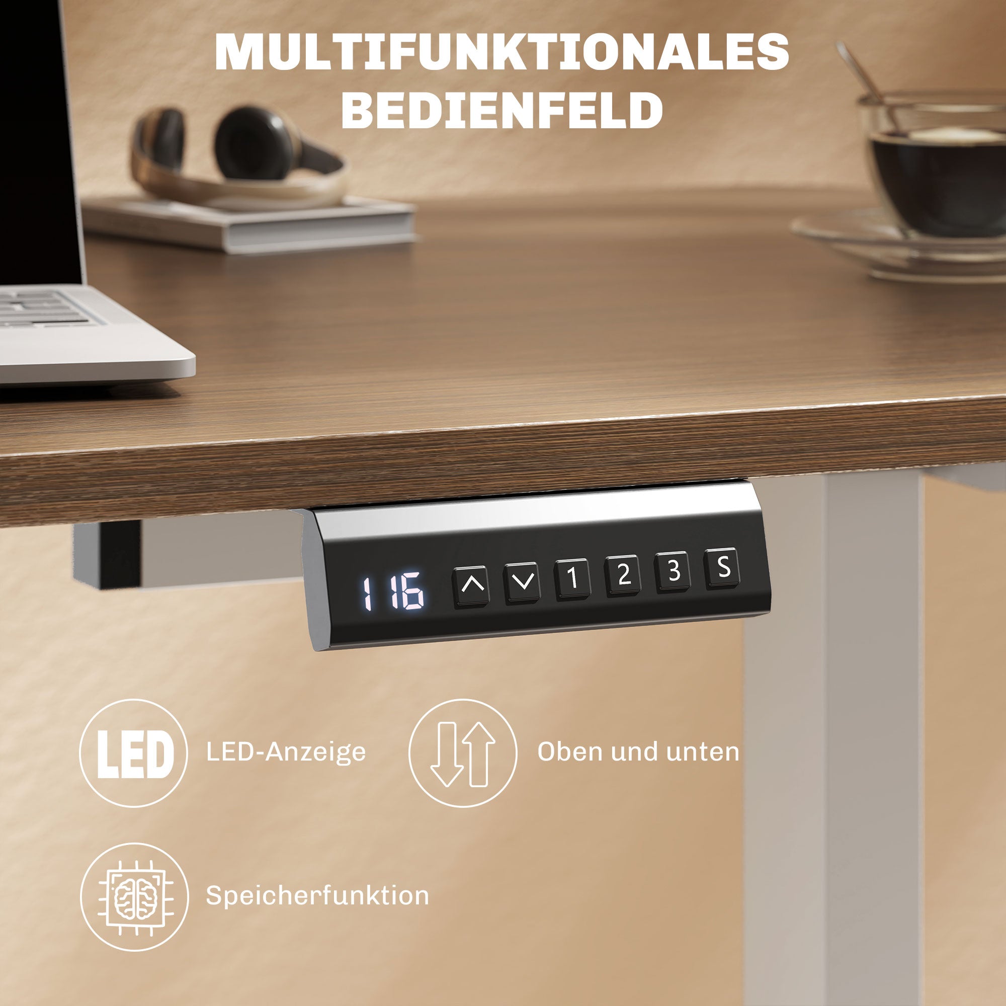 HOMCOM Elektrisches Schreibtischgestell, höhenverstellbar, mit Speicherfunktion, Stahl, Weiß