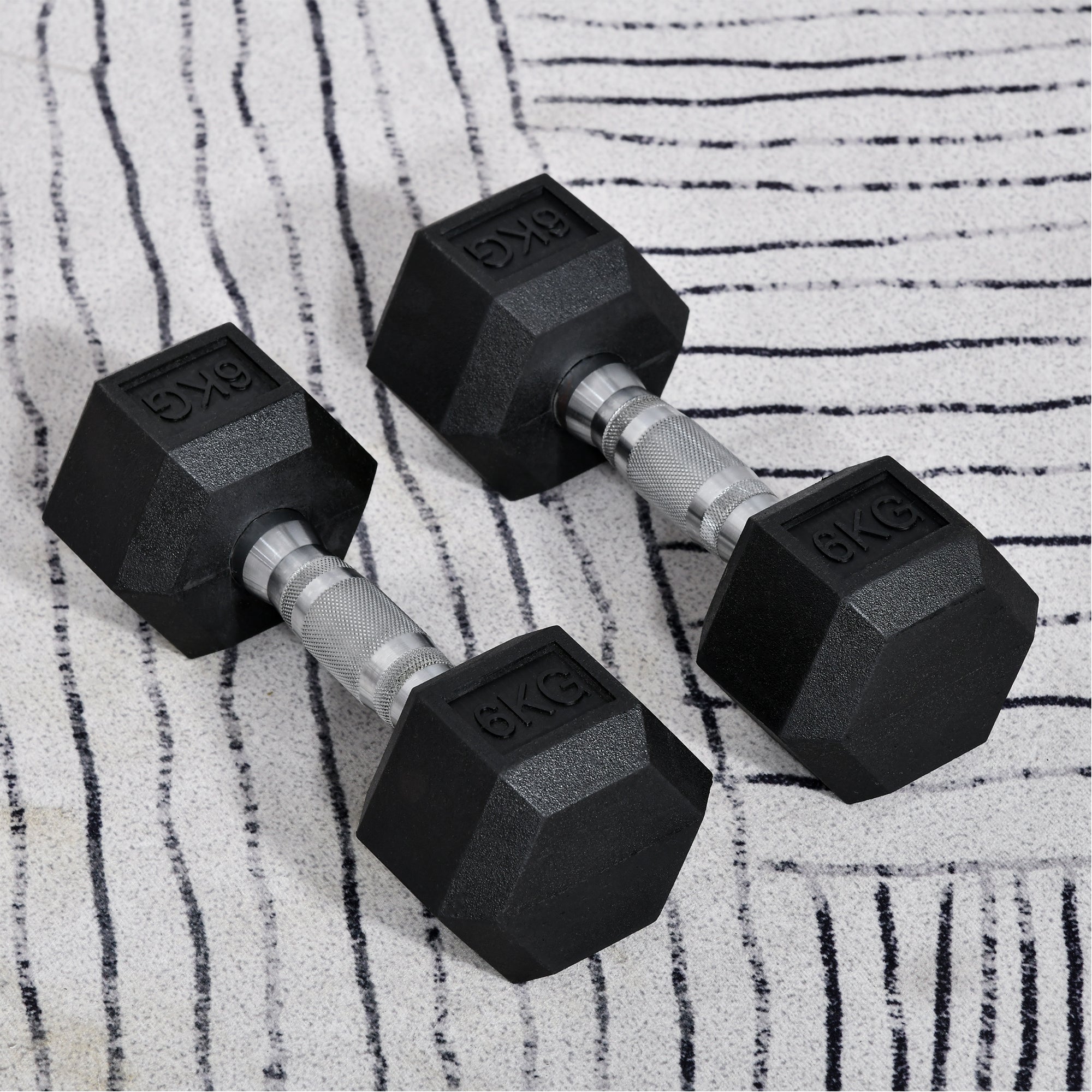 HOMCOM Hantelset, 2er Set Hanteln mit gerändeltem Griff, Kurzhantelset aus Gusseisen, 2 x 6 kg, Kurzhanteln für Männer und Frauen, Dumbbell Set für Zuhause, Fitnessstudio, Krafttraining