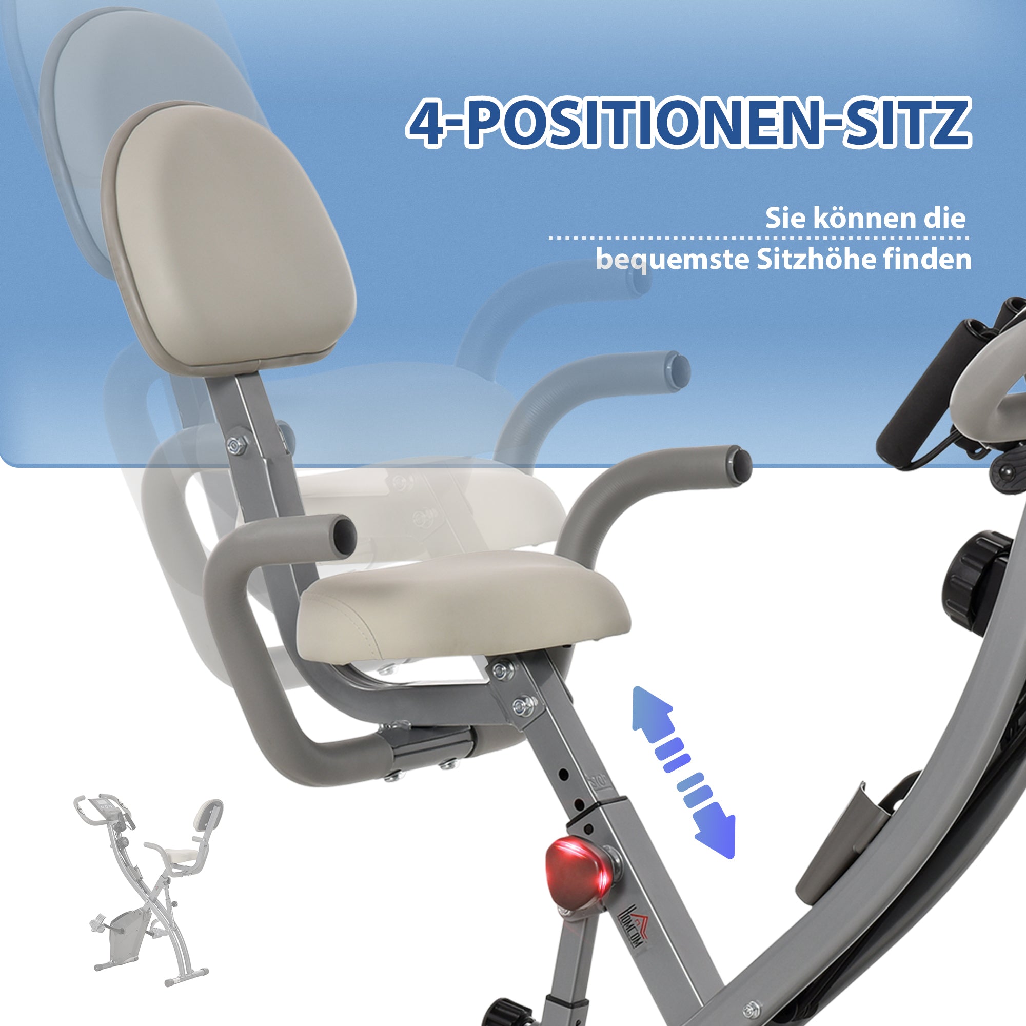 HOMCOM Heimtrainer X-Bike 2-in-1 Fahrradtrainer mit LCD-Display,Pulsmesser, klappbarer Hometrainer Trimmrad mit 8 stufig Magnetwiderstand, 1 Paar Spannseil, Stahl Grau 105x48x118 cm