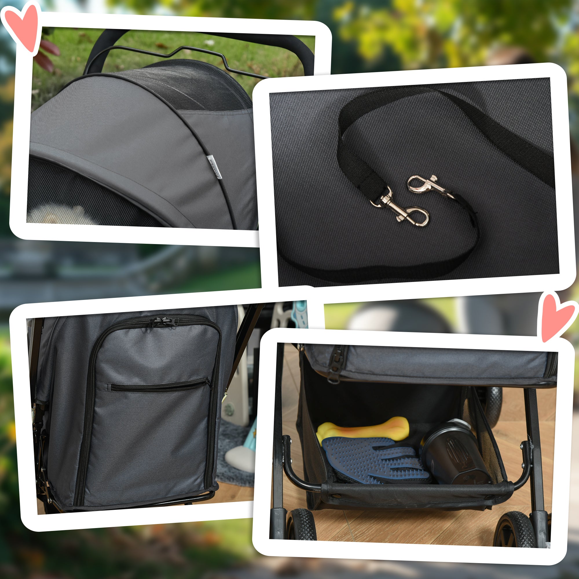 PawHut Hundebuggy Hundewagen bis 10 kg Klappbar Netzfenster Ablagekorb verstellbares Vordach Dunkelgrau 76,5 x 52 x 95 cm