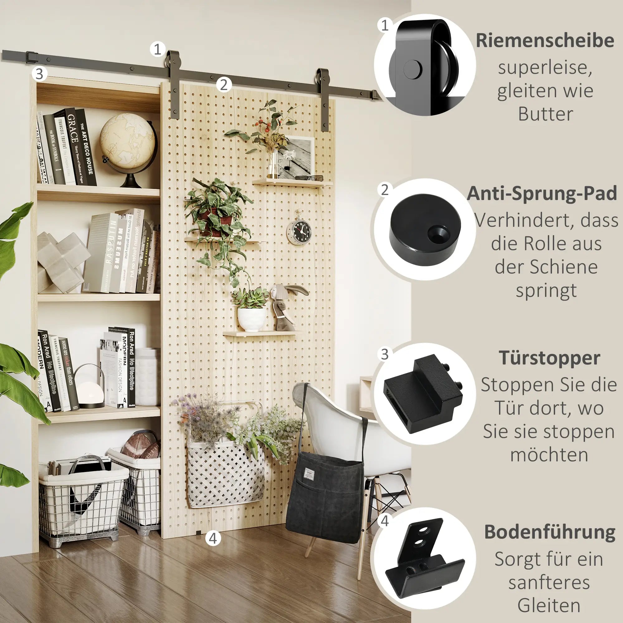 HOMCOM Schiebetüren-Beschlagsatz, paltzsparend, leise, universell einsetzbar, 200 cm x 40 cm x 0,6 cm, Schwarz