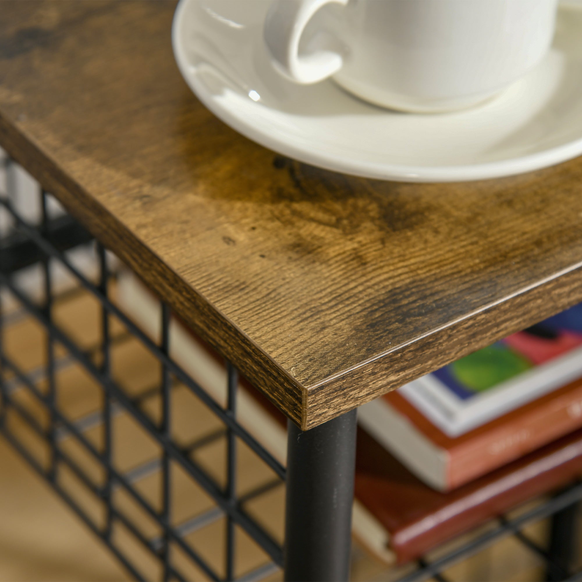 HOMCOM Küchenwagen im Industriedesign 1 Regal 1 Aufbewahrungskorb 4 Räder 40 cm x 30 cm x 62 cm Stahl Schwarz + Braun