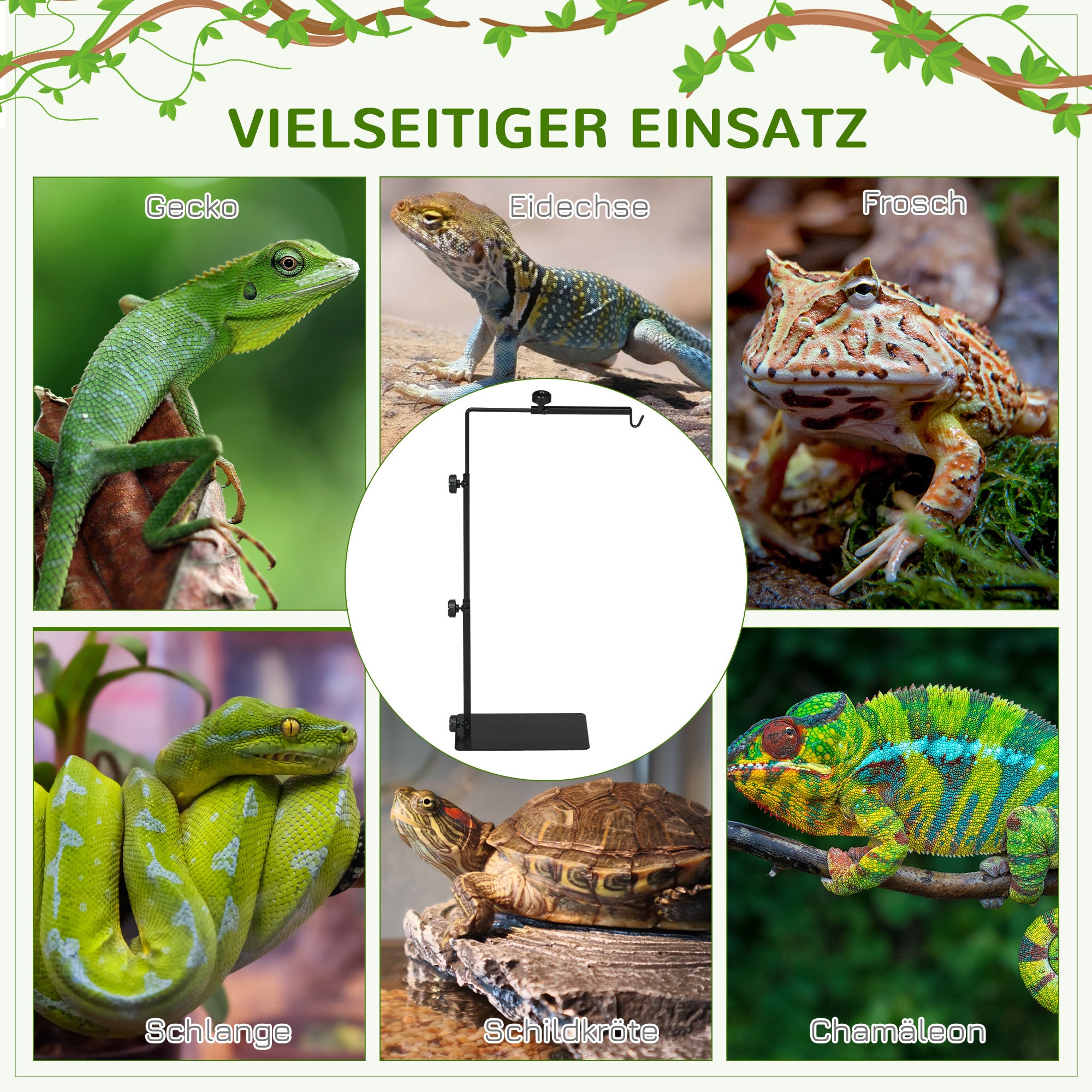PawHut Wärmelampenständer für Terrarrien, höhenverstellbar, 40x15x95cm, Schwarz