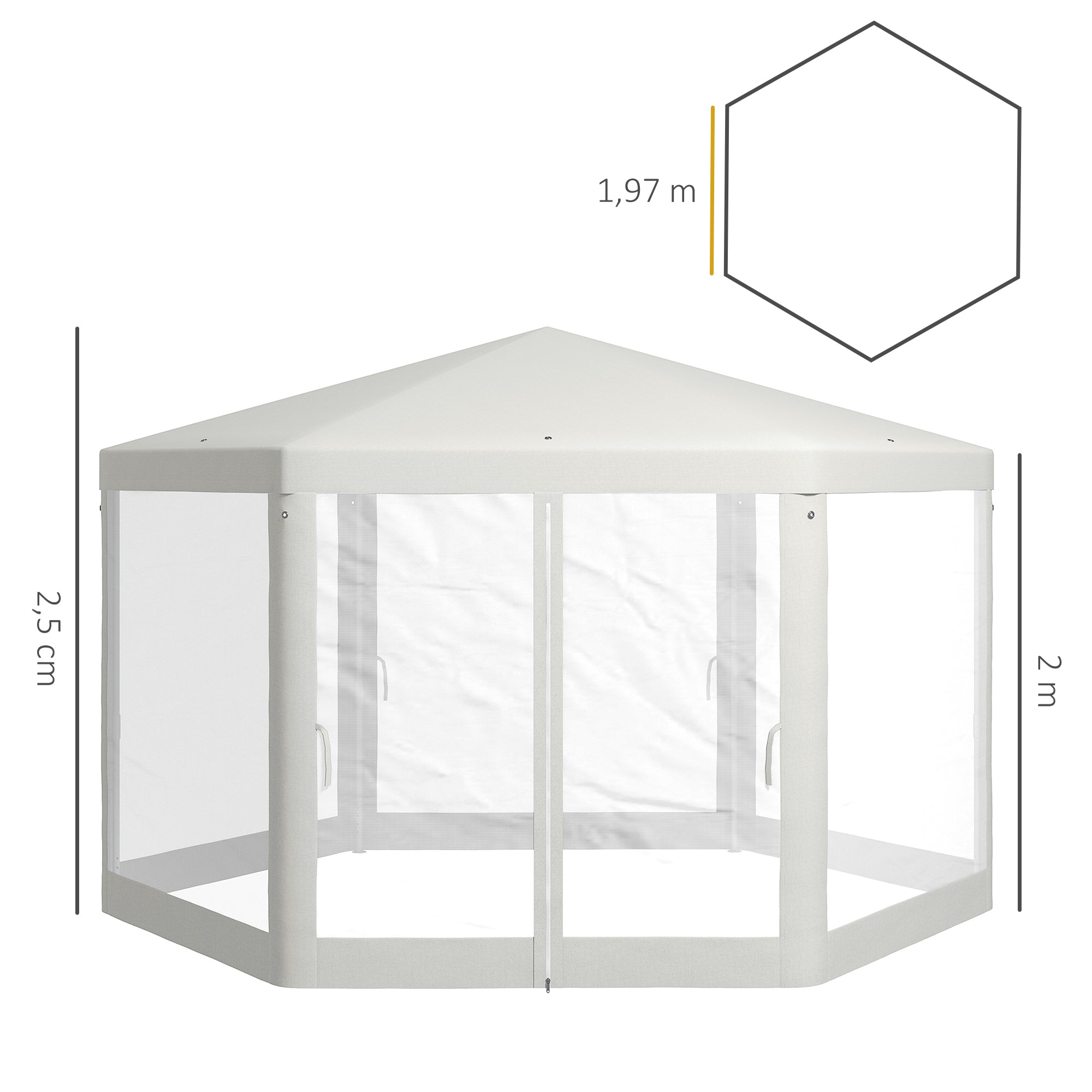 Outsunny Gartenpavillon, 6-eckig, Netzvorhänge, Metallgestell, 3,94x3,412x2,5m, Creme