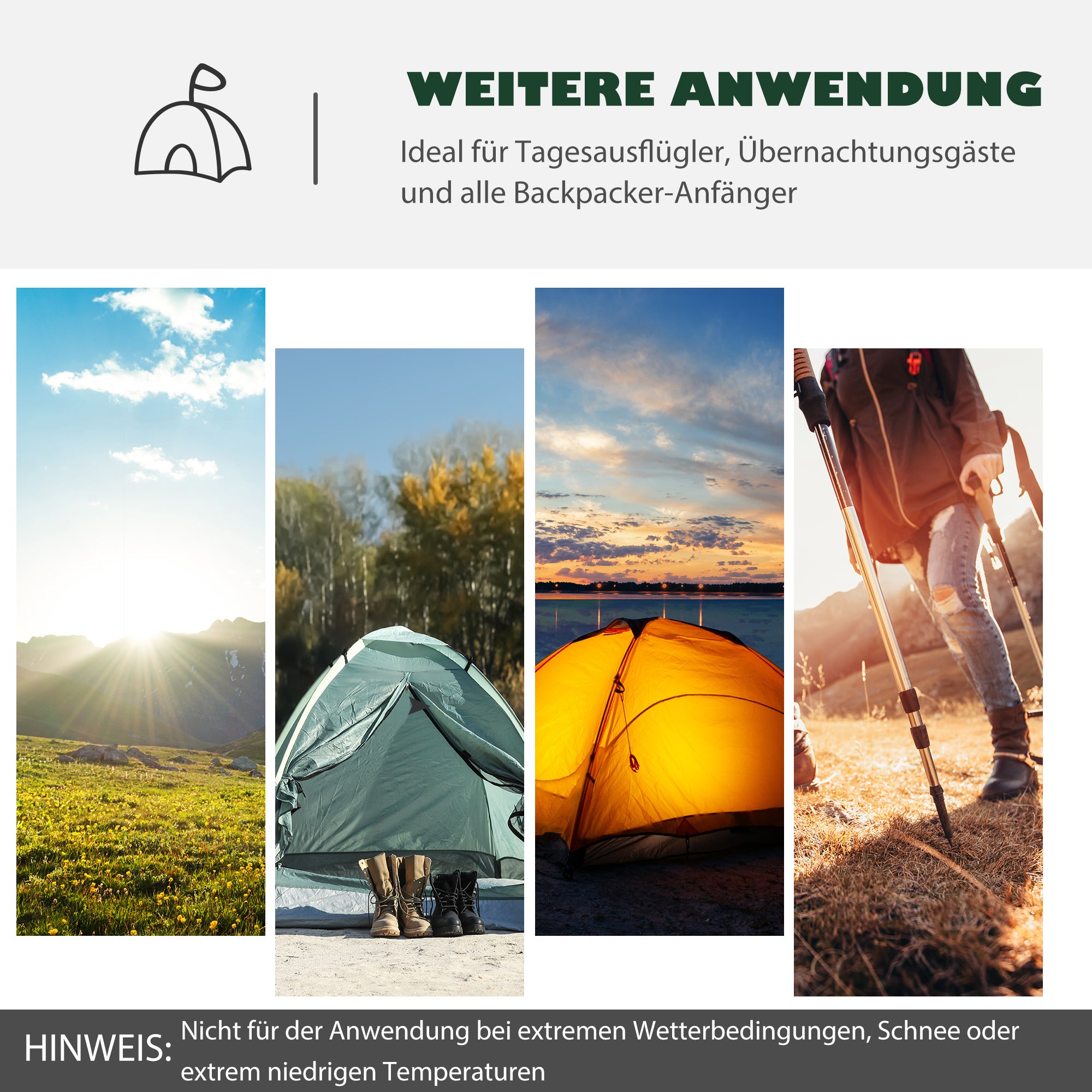 Outsunny Campingzelt für 2-3 Personen stabil wasserdicht Familienzelt mit Seitentür Fenster Packtasche, Zelt mit 2000mm Wassersäule Tunnelzelt Kuppelzelt für Camping Reise Trekking Garten, Dunkelgrün