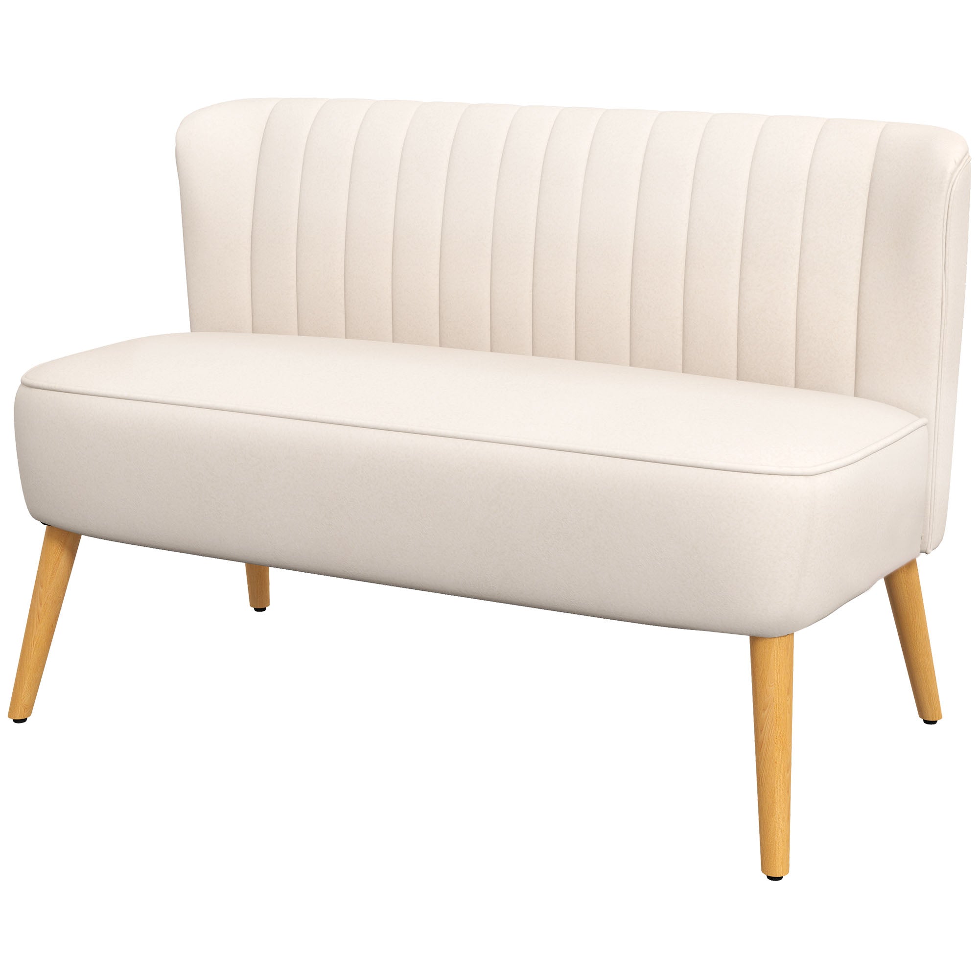 HOMCOM Sofa Retrodesign 2-Sitzer-Sofa, Holzbeine, 117 cm x 56,5 cm x 77 cm, Cremeweiß