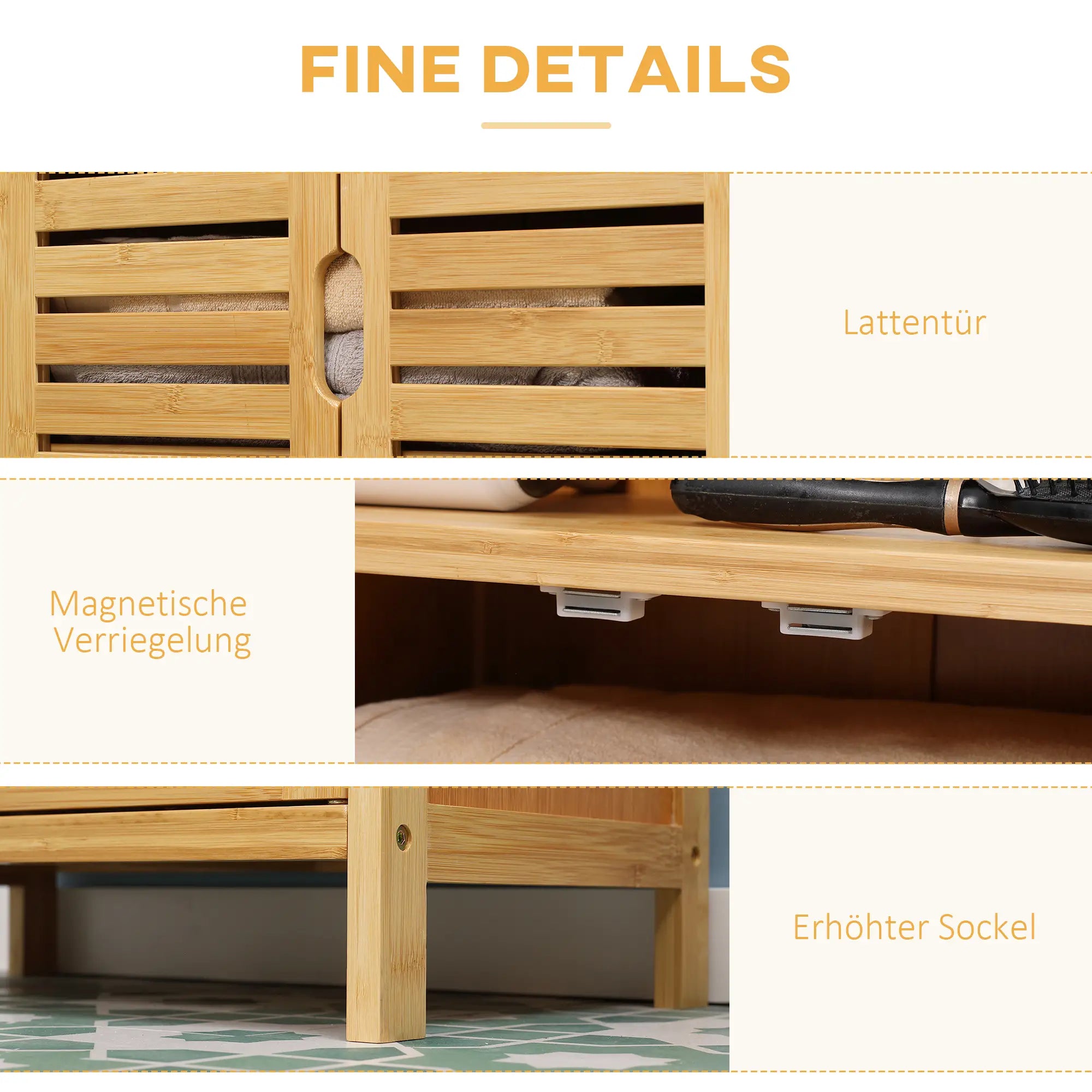 kleankin Badezimmerschrank mit 2 Fächern viel Stauraum Bambus