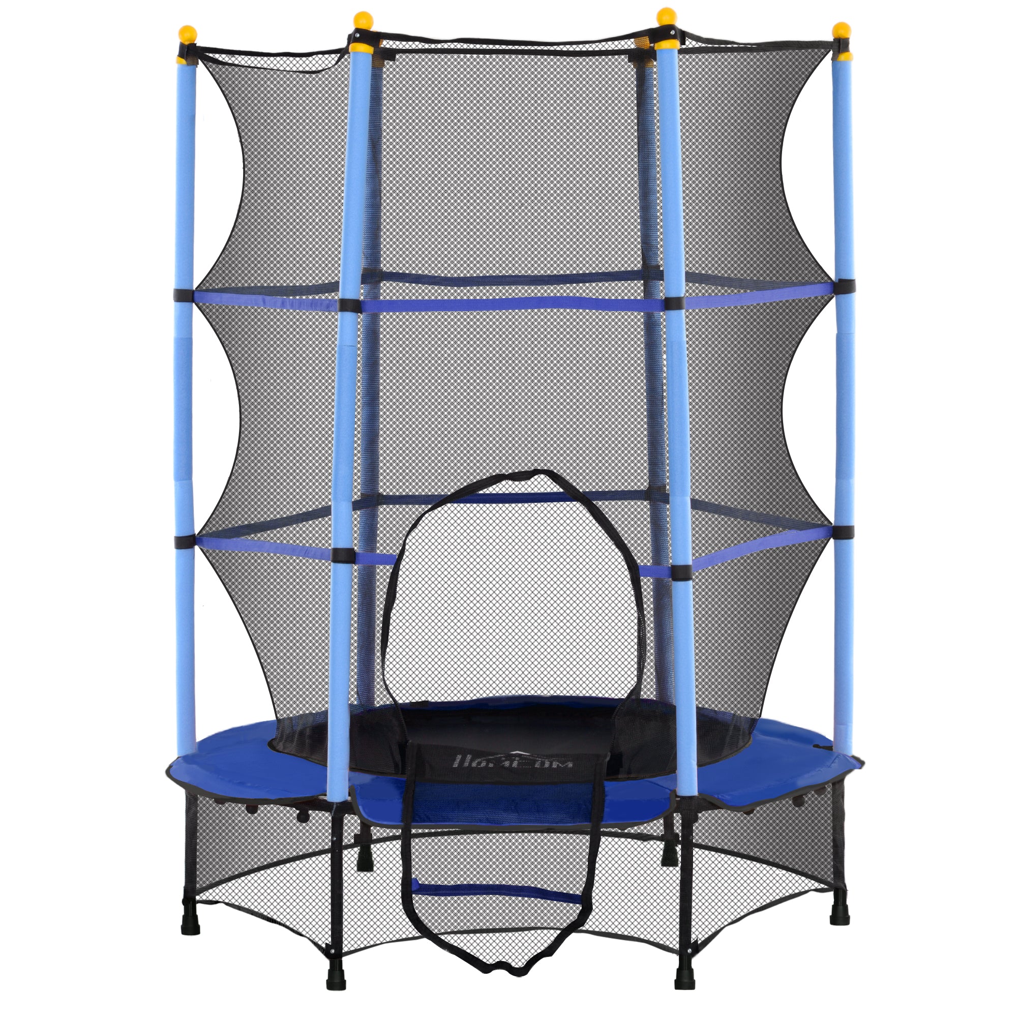 HOMCOM Trampolin für Kinder, Ø140 cm, mit Sicherheitsnetz, für innen und außen, Stahl, Kunststoff, belastbar bis 50 kg, Blau