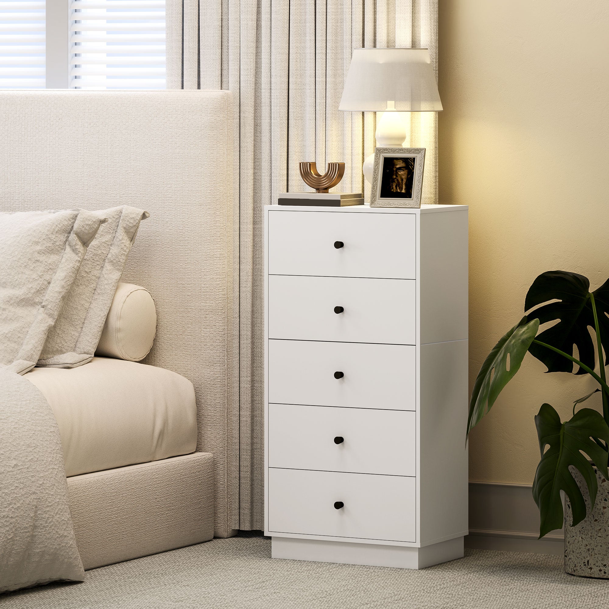 HOMCOM Kommode Sideboard mit 5 Schubladen Schrank aus Holzwerkstoff im Modern Stil 47 x 29 x 95 cm Weiß