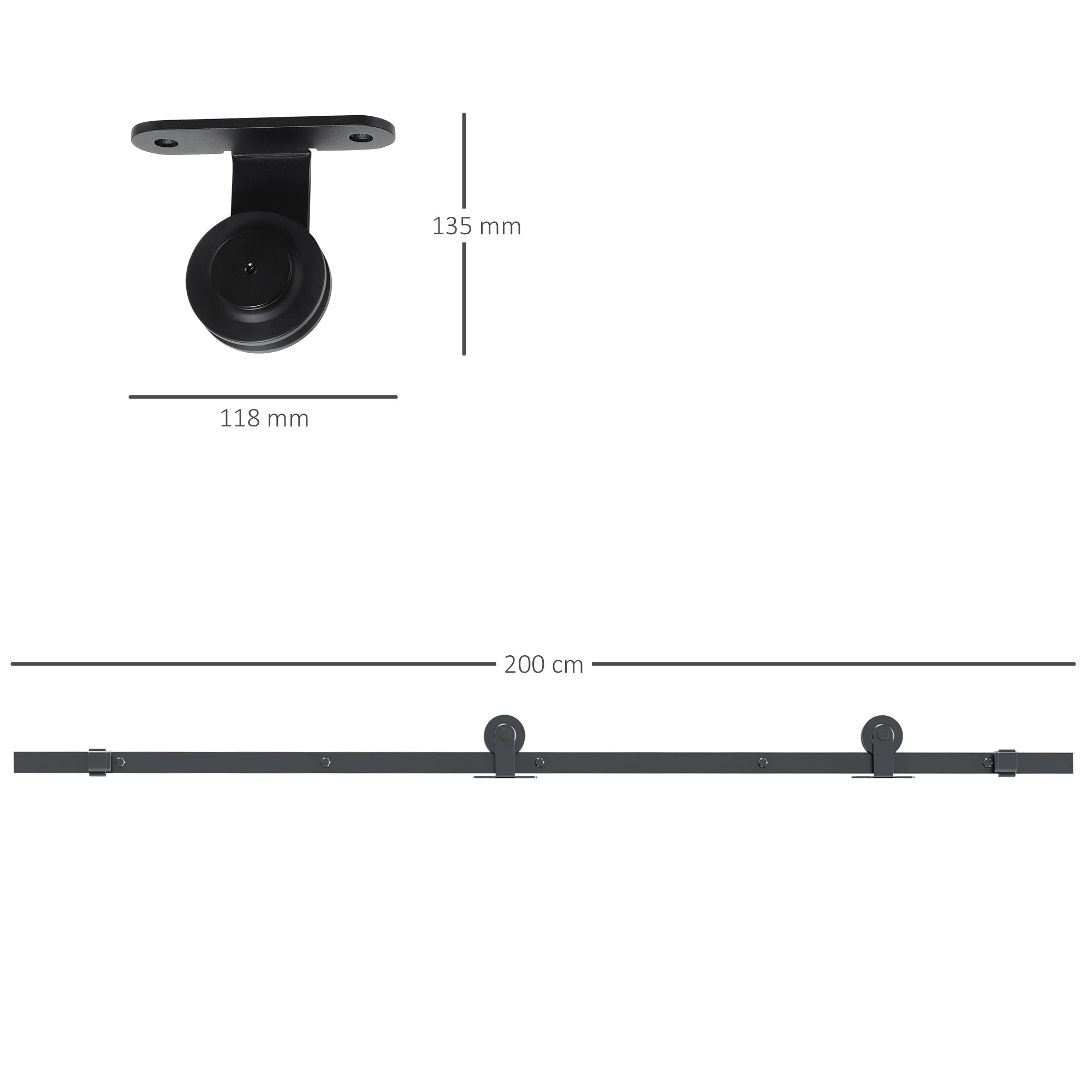 HOMCOM Schiebetür-Kit, Kohlenstoffstahl, Installations-Set ohne Tür, platzsparend, Schwarz