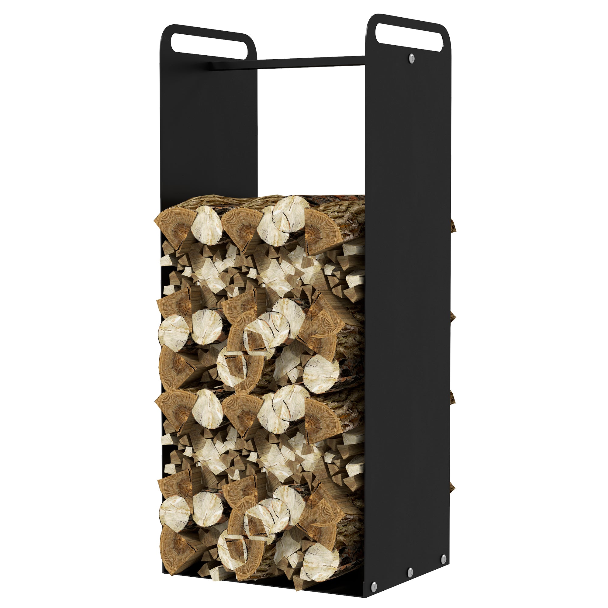 Outsunny Feuerholzgestell, 2 Tragegriffe, Stahlrahmen, bis 30kg, 37x30x90cm, Schwarz