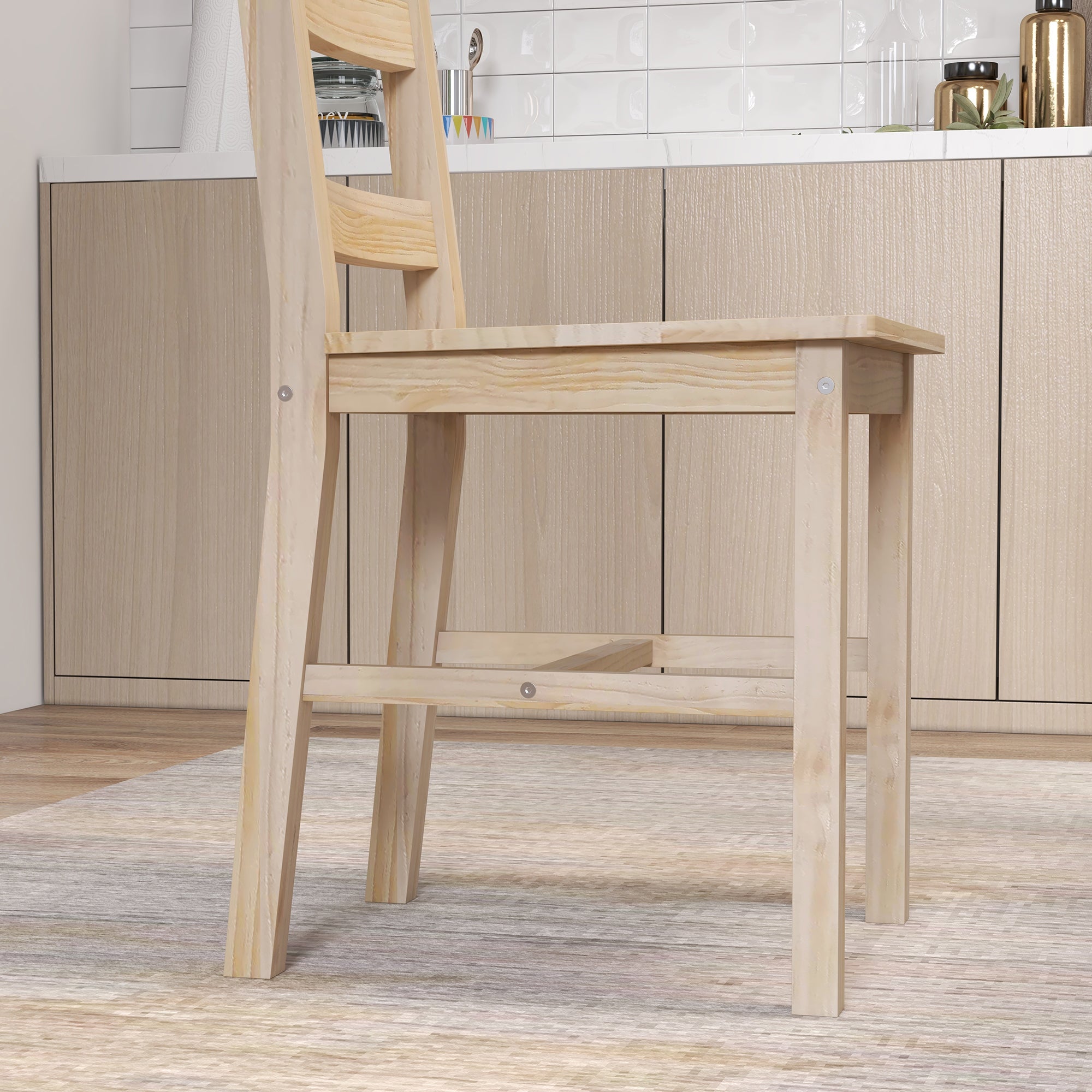 HOMCOM 5-teilige Essgruppe Esstisch mit Stühlen Sitzgruppe, Massivholz, 118 cm x 73 cm x 75 cm, Natur