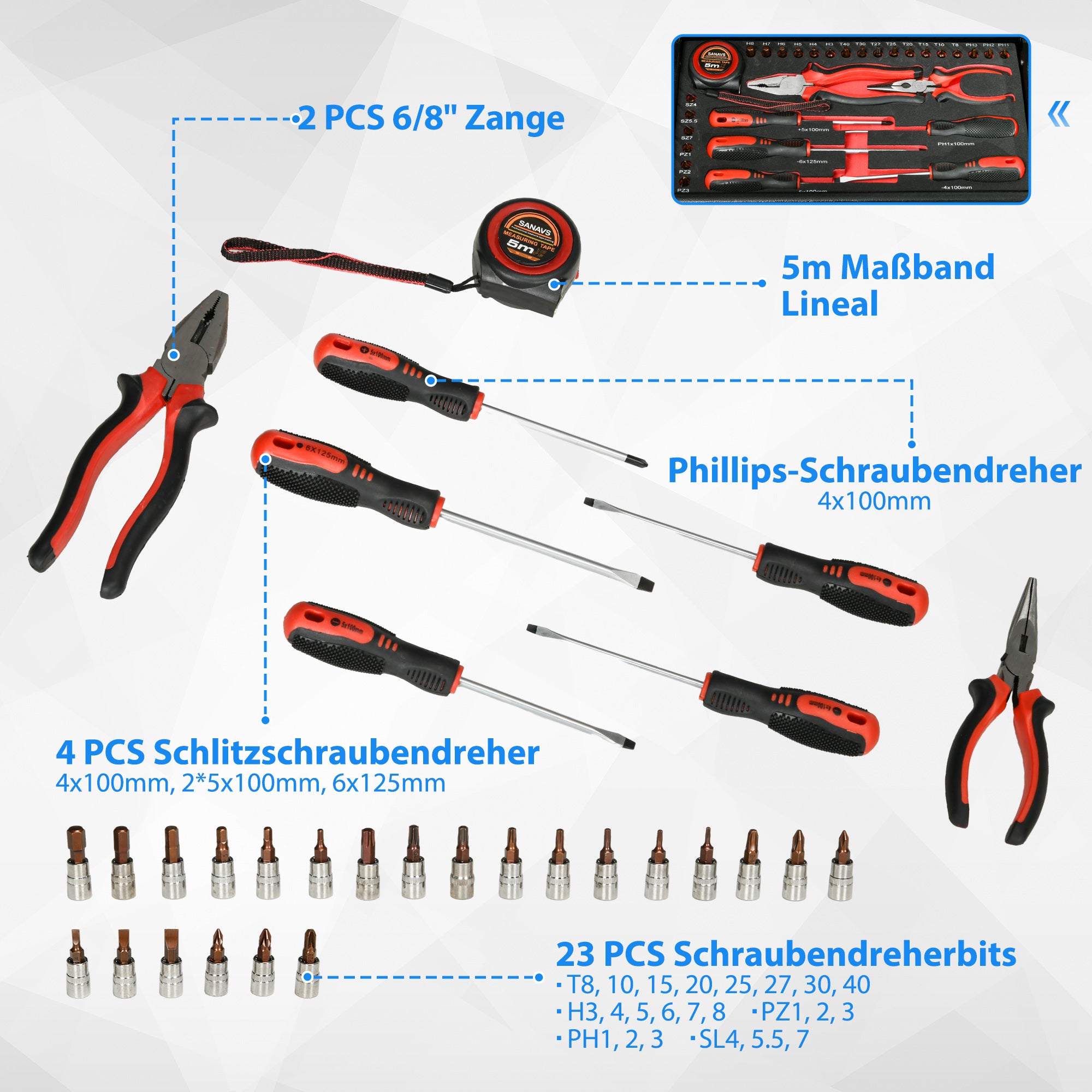 DURHAND Werkzeugkiste mit 116-teiligem Werkzeugset, mobil, verschließbar, Stahlgehäuse, 45 x 24 x 27 cm, Schwarz