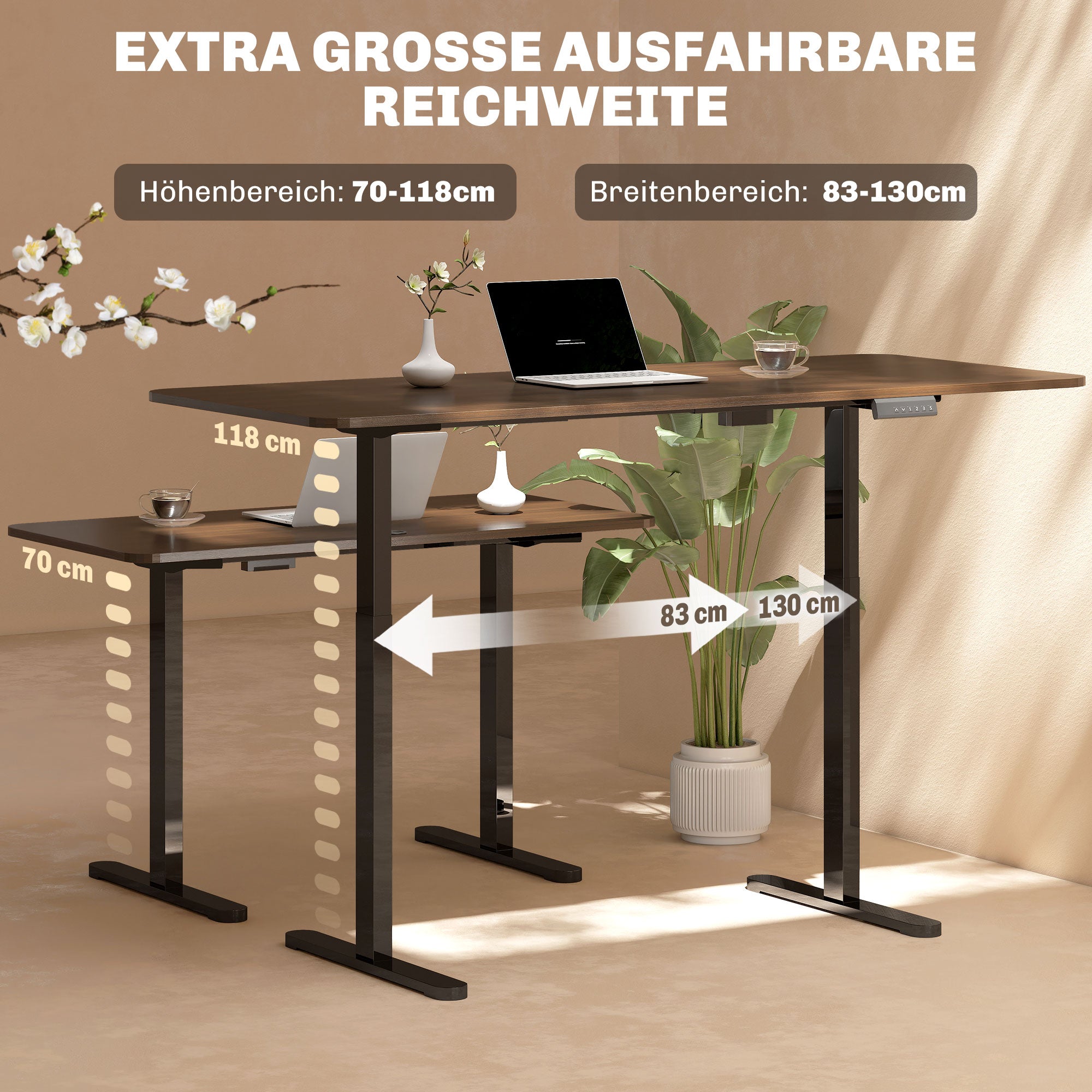 HOMCOM Elektrisches Schreibtischgestell, höhenverstellbar, mit Speicherfunktion, Stahl, Schwarz