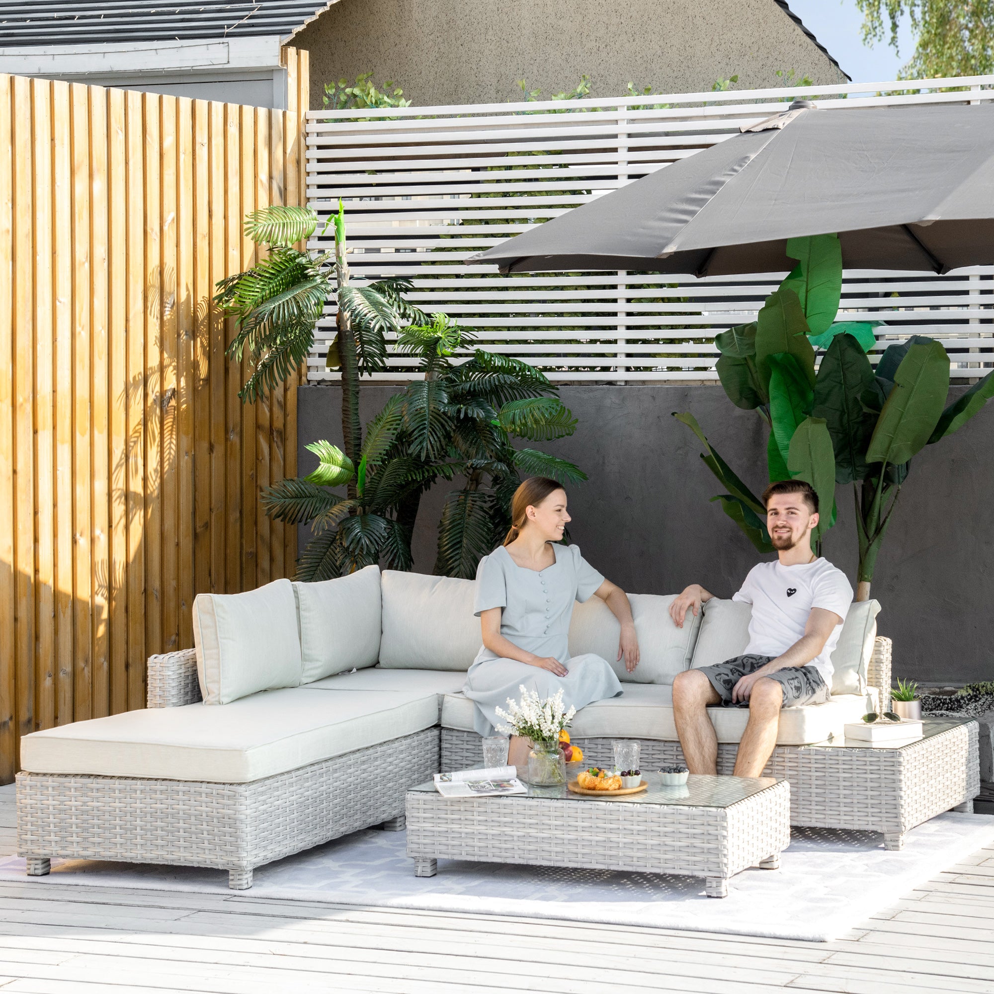 Outsunny Polyrattan Gartenmöbelset 3-tlg. verstellbar Aluminium