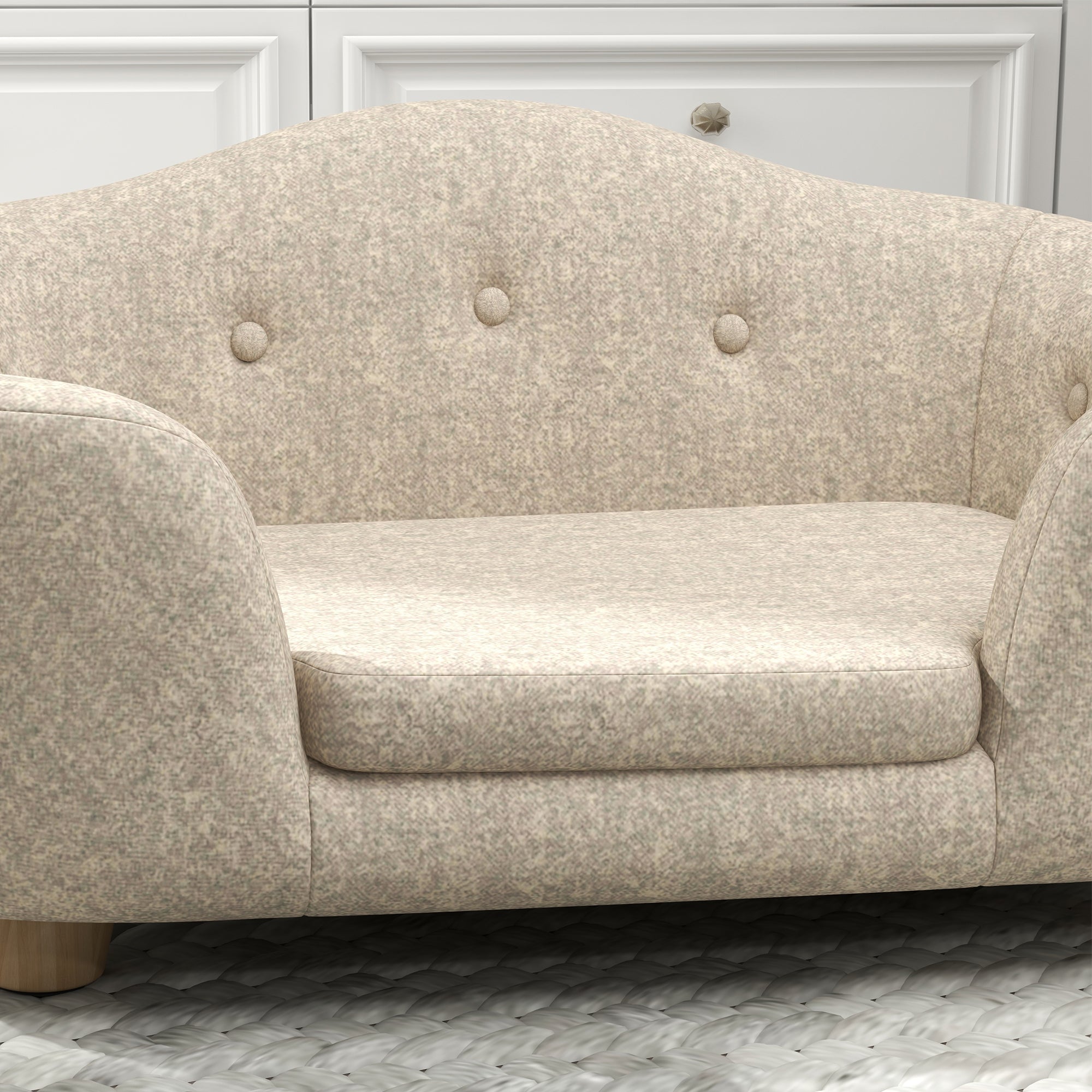 PawHut Haustiersofa Hundematte Hundebett Hundesofa Hundecouch Katzen Sofa mit Kissen Rückentasche Plüsch Schaumstoff Kiefernholz Cremeweiß 70 x 47 x 30 cm