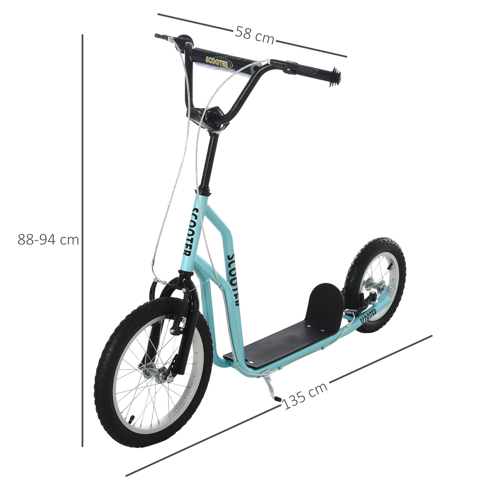 HOMCOM Kinderroller ab 5 jahre Scooter Tretroller Cityroller Kinder Roller Kickboard mit Luftreifen16/12 Zoll Blau 135 x 58 x 88-94 cm