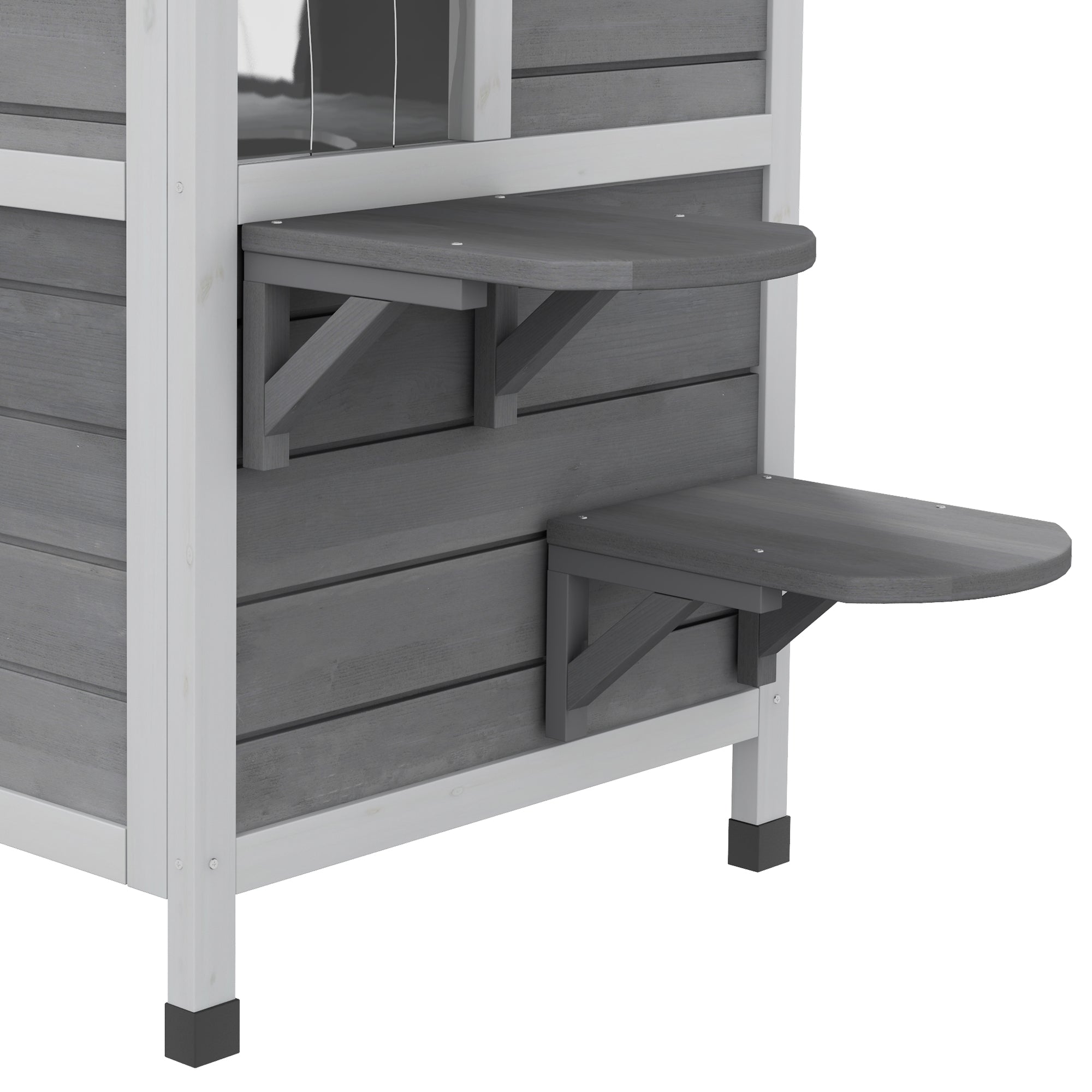 PawHut Katzenhaus aus Holz 2-Etagen Winterfest wasserdicht Katzenhütte mit Asphaltdach klappbarem Deckel Treppe Katzenhöhle Outdoor Schutzhütte für Draußen Garten Balkon 78 x 55,5 x 91 cm Grau