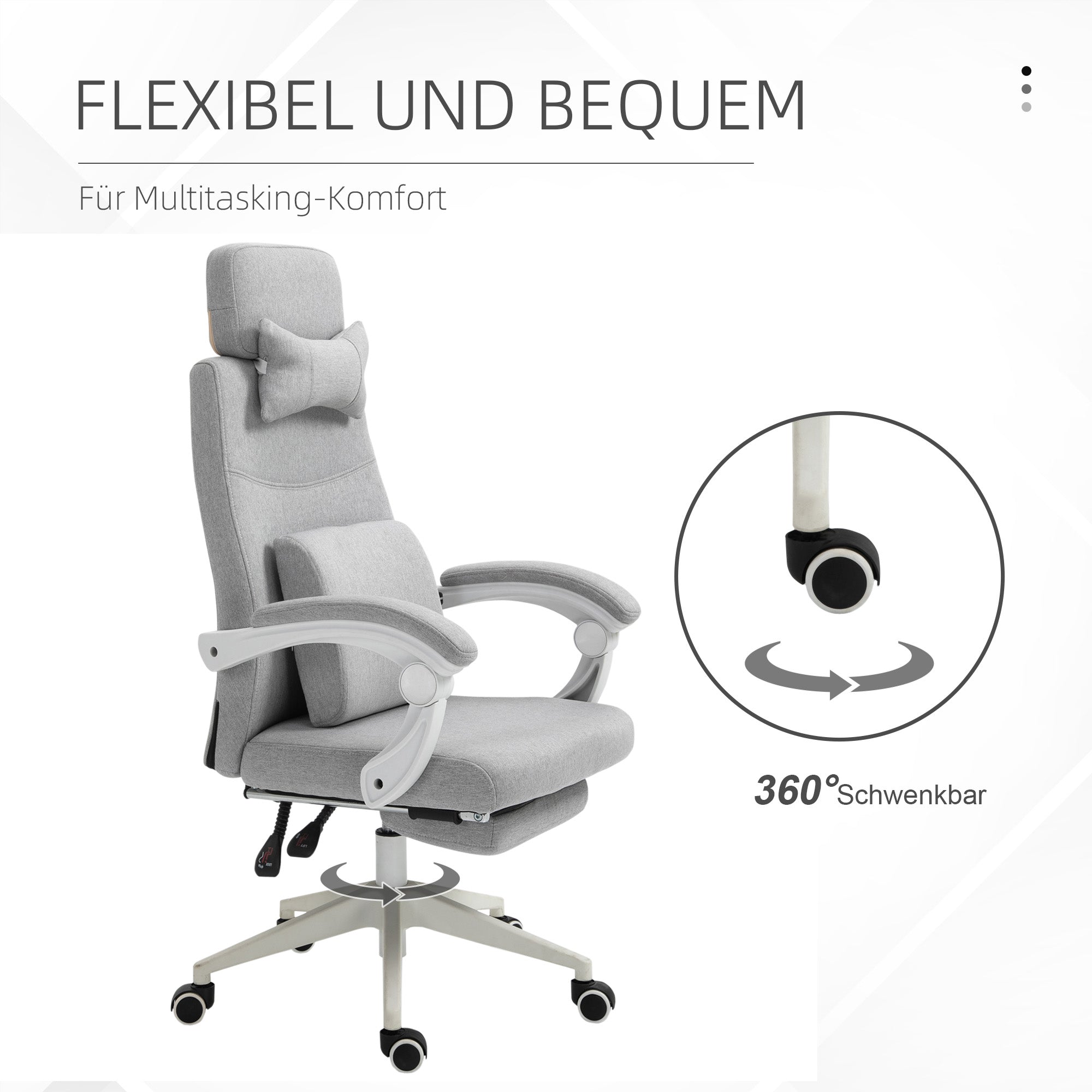 Vinsetto Bürostuhl, Ergonomischer Schreibtischstuhl mit Kopfkissen, Lendenkissen, höhenverstellbar Gamingstuhl mit Fußstütze, hoher Rückenlehne, Grau 62 x 68 x 117-127 cm