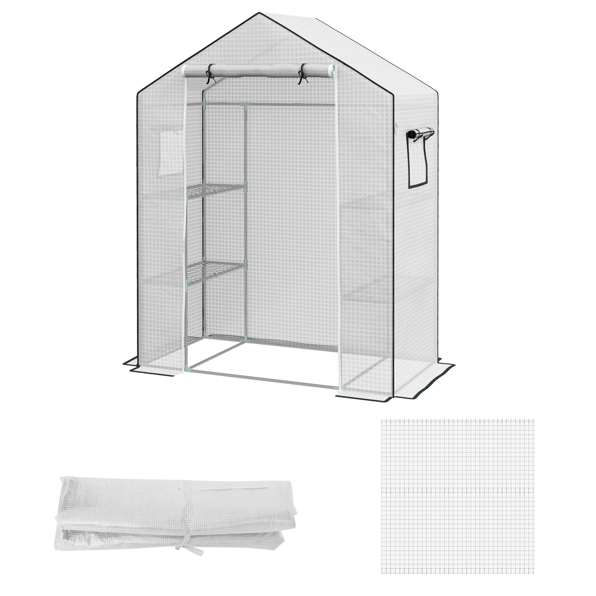 Outsunny Ersatzfolie für Gewächshaus, Ersatzabdeckung mit UV-Schutz, Rolltür, Seitenfenster, 140 x 73 x 190 cm, Weiß
