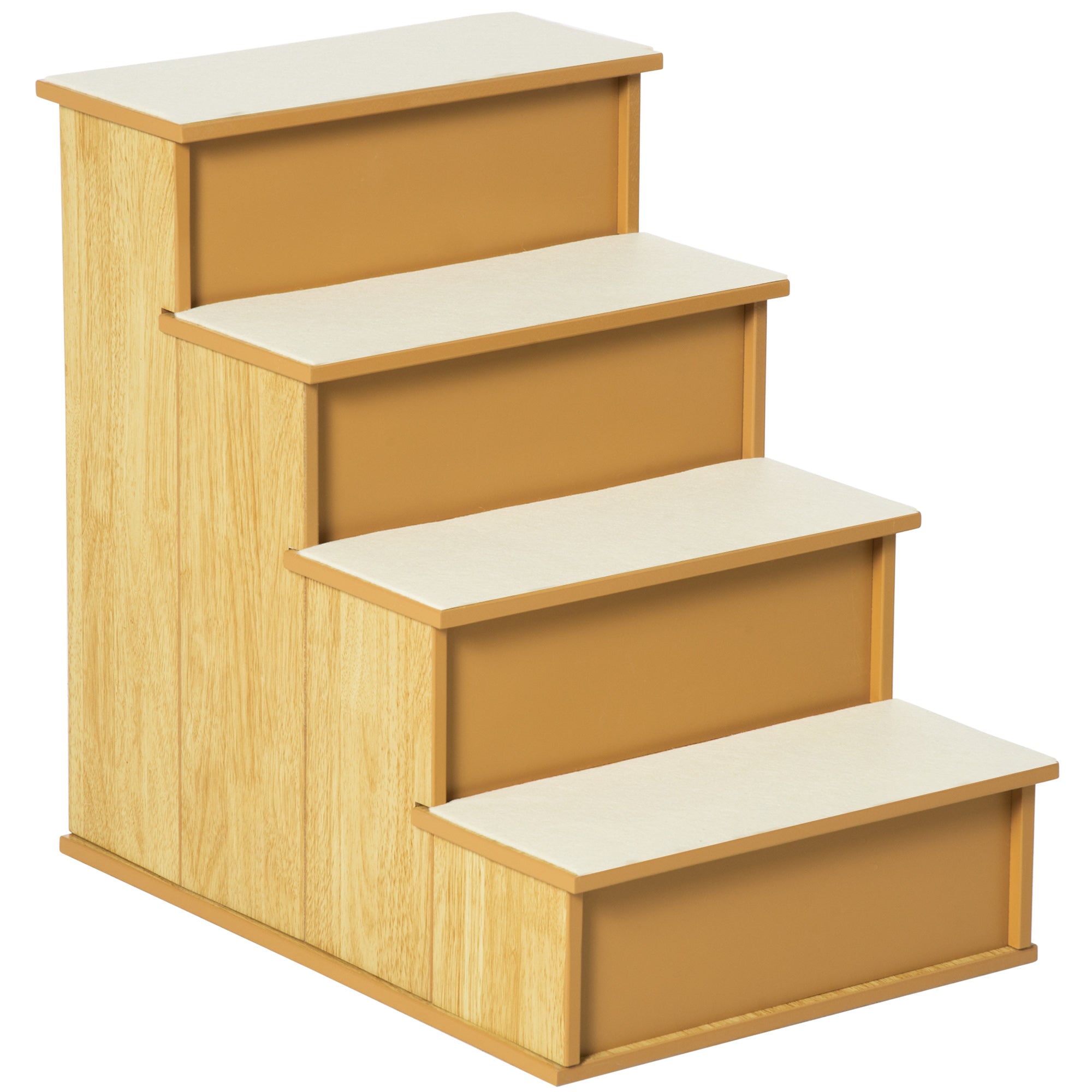 PawHut Haustiertreppe, für Hunde/Katzen, 4-stufig, Kurzplüsch, bis 30 kg, 40 x 59 x 54,2 cm, Natur