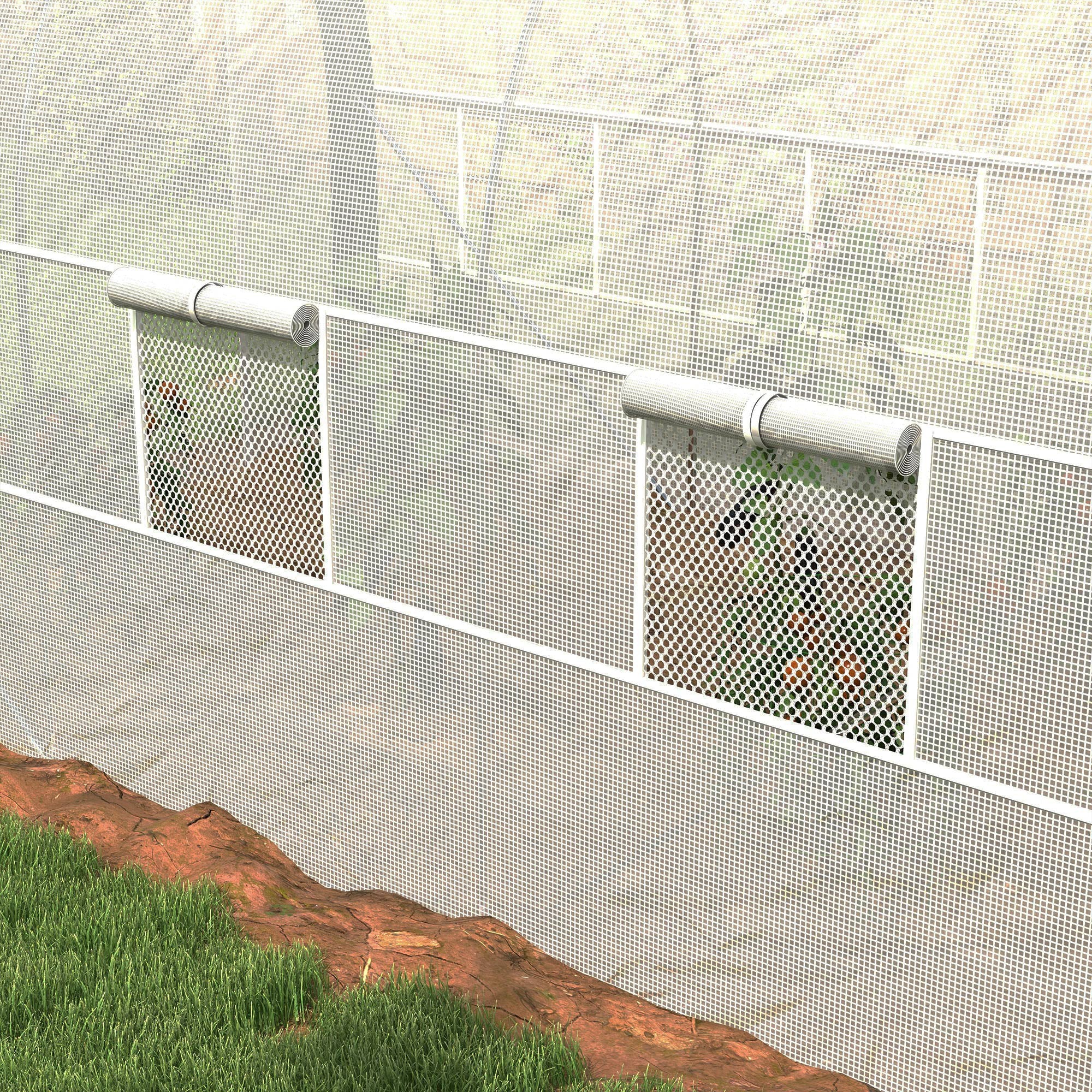 Outsunny Tunnel-Gewächshaus, Treibhaus, Reißverschlusstüren, Netzfenster, Metallrahmen, 3,5 x 2 x 2m, Weiß