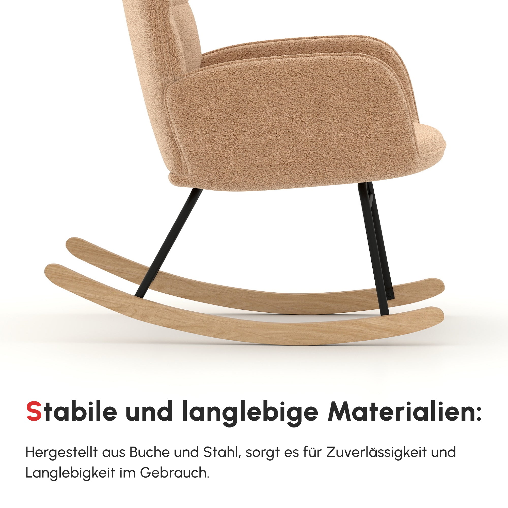 HOMCOM Schaukelstuhl im Retro-Design, Massivholz, Sessel, Relaxsessel, 98 cm x 71 cm x 101 cm, Braun