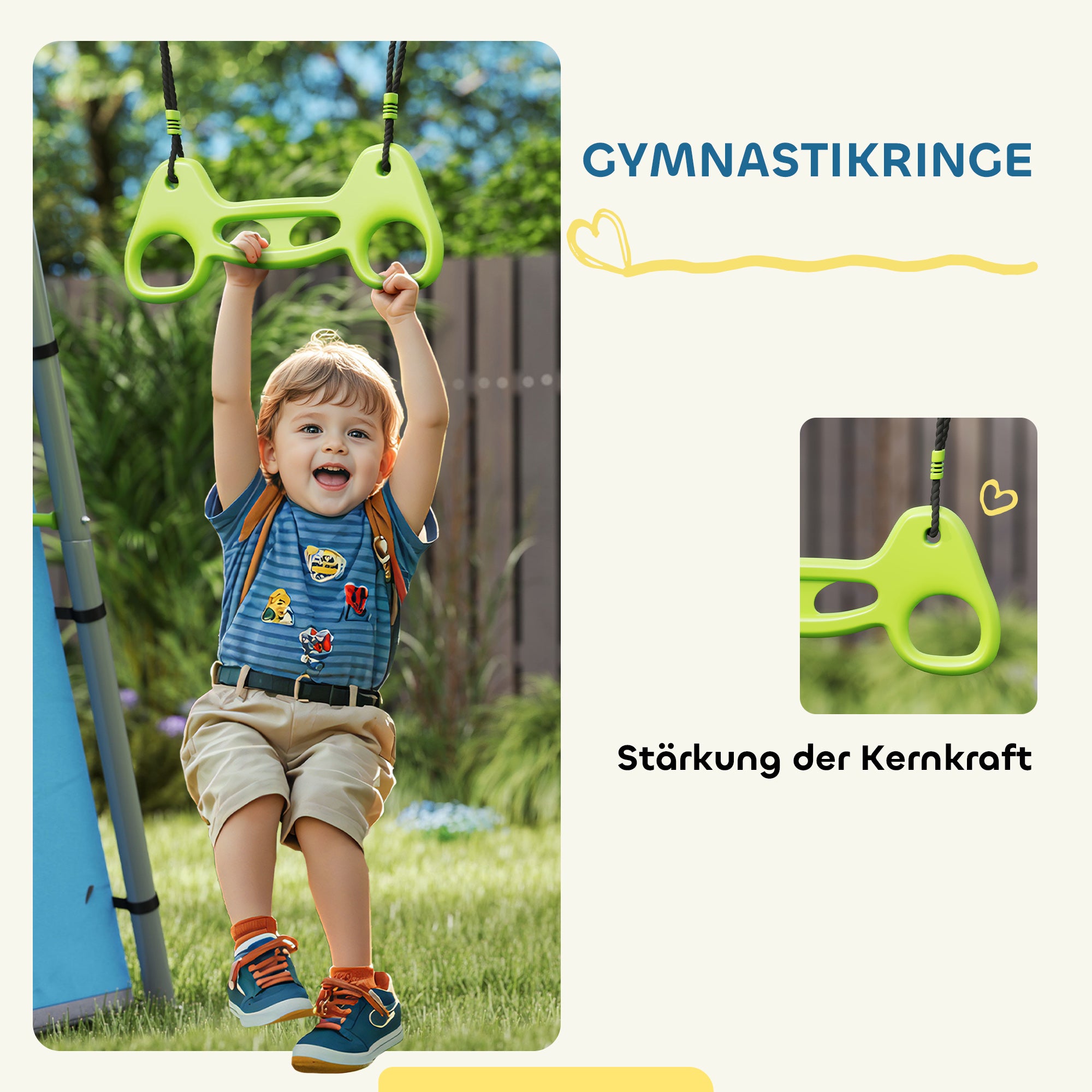 AIYAPLAY 3-in-1 Schaukelset, Spielzelt, Schaukel, Turnringe, Metall, Kunststoff, Grün