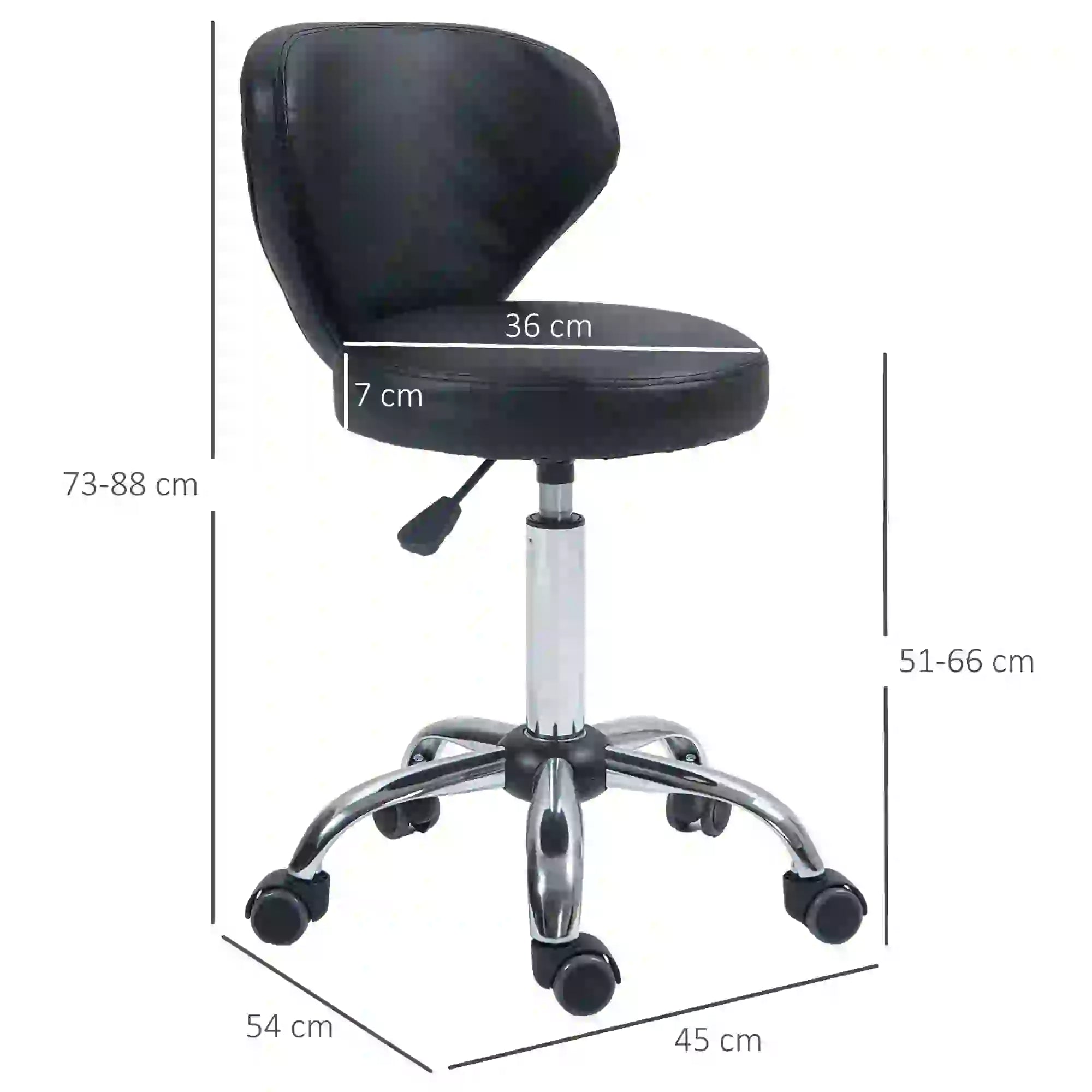 HOMCOM Rollhocker Massagehocker - drehbarer Arbeitshocker 360° - höhenverstellbare Sitzfläche 49-64H cm, ergonomische Rückenlehne