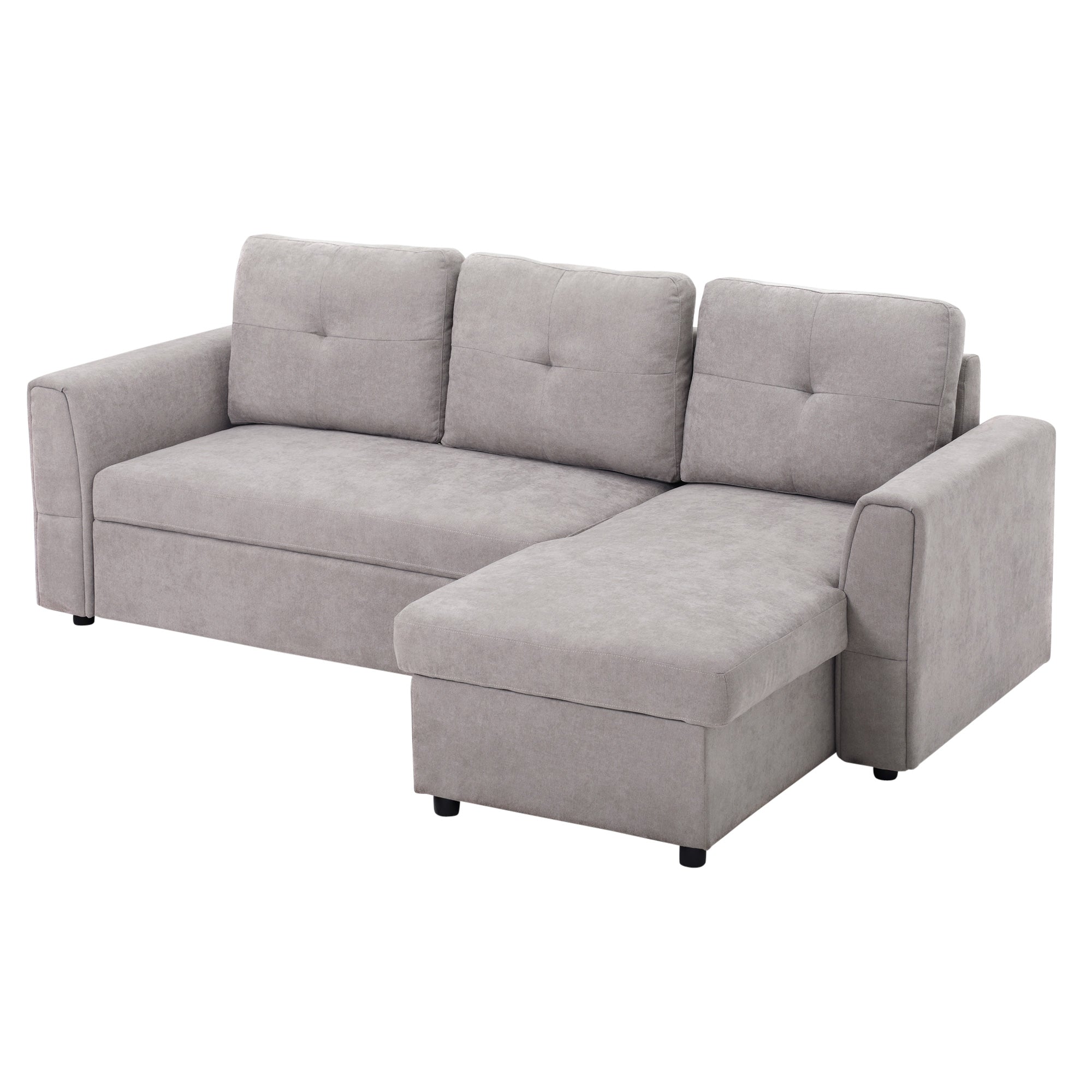 HOMCOM 3-Sitzer-Sofa mit Bettfunktion, Schlafsofa mit Chaiselongue, Polstersofa, Grau