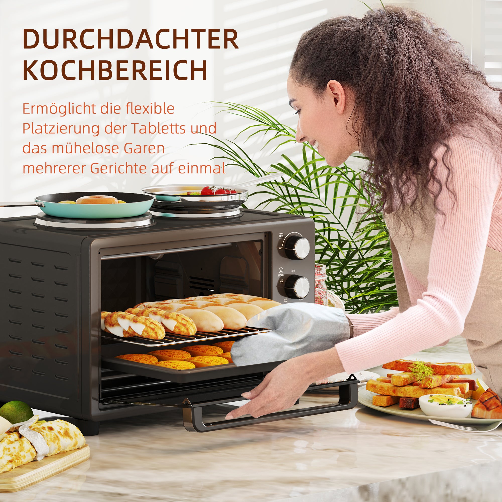 HOMCOM 28 L Toasterofen, Kompakter Backofen zum Kochen und Grillen, Elektro-Ofen mit Backblech, Grillrost, 2600W, Schwarz