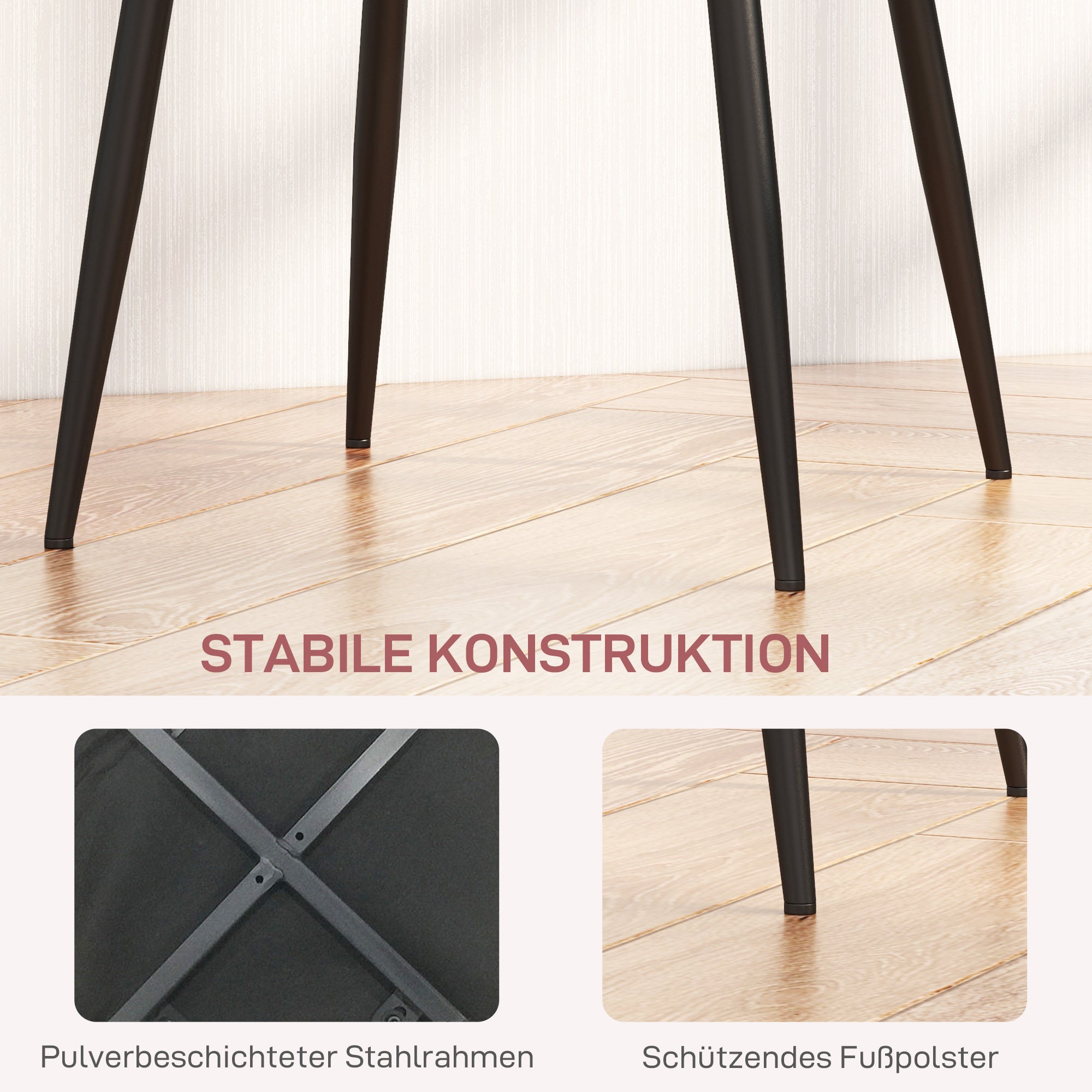 HOMCOM Esszimmerstühle 4er Set Küchenstuhl mit Rückenlehne, Samtoptik, Sessel 45 x 54 x 87 cm Rosa