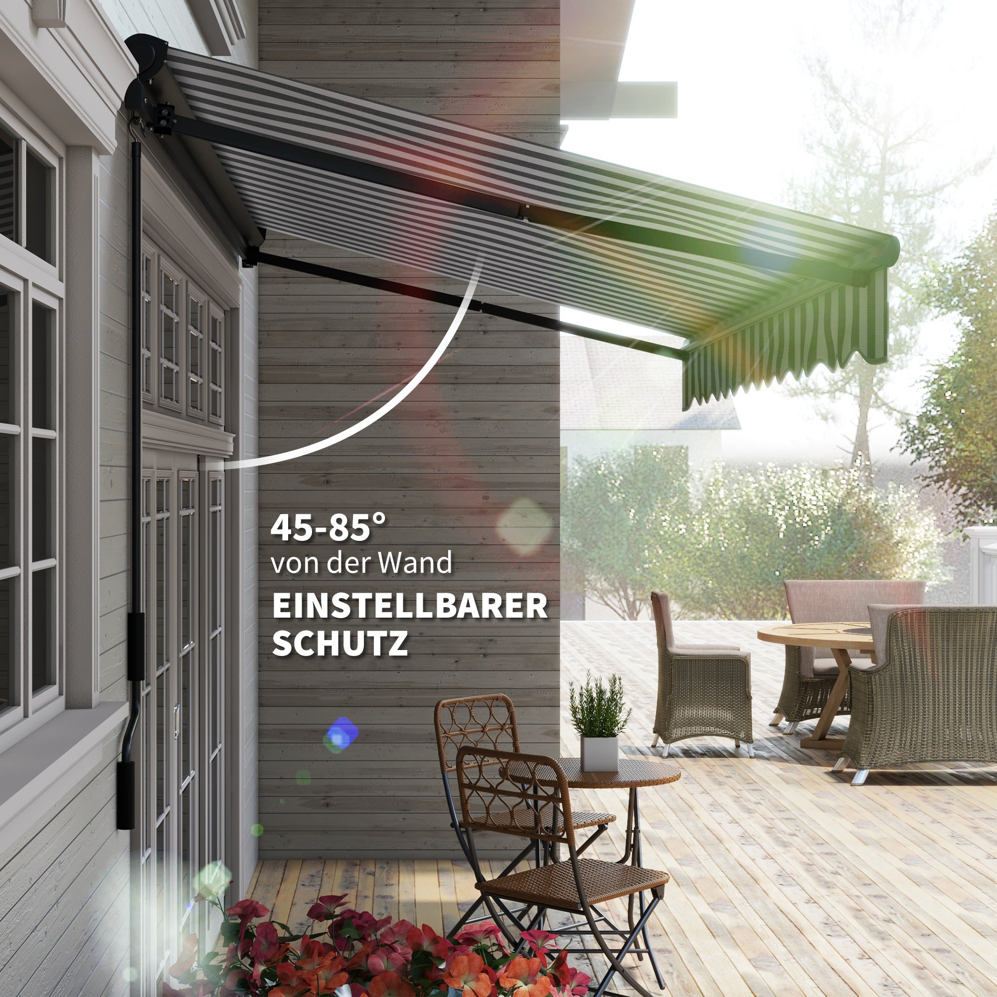 Outsunny Sonnenmarkise Markise Terrassenmarkise, wetterbeständig, 1 Handkurbel, 350 x 250 x 150 cm, Grau + Weiß