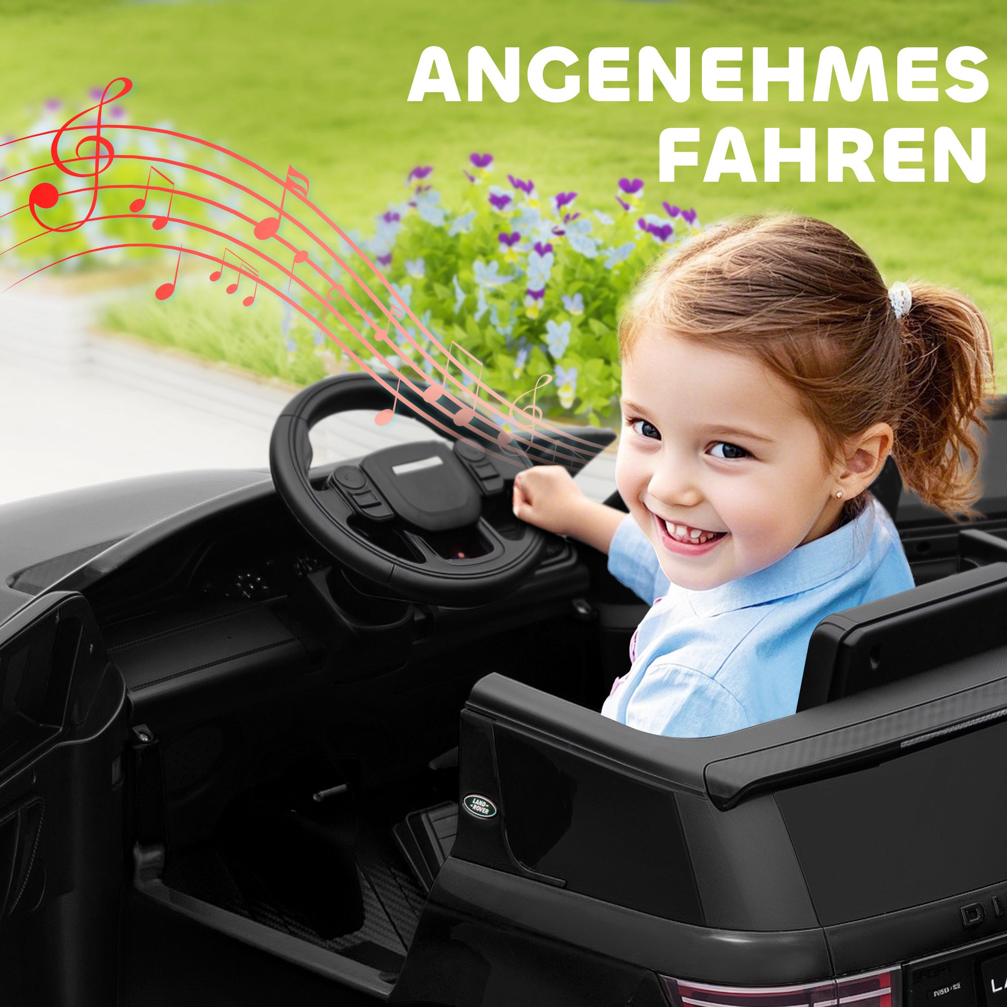 AIYAPLAY Kinder-Elektroauto, 12V Kinderfahrzeug mit Fernbedienung, LED-Lichtern, Musik und Hupe, 3-6 Jahre, Schwarz
