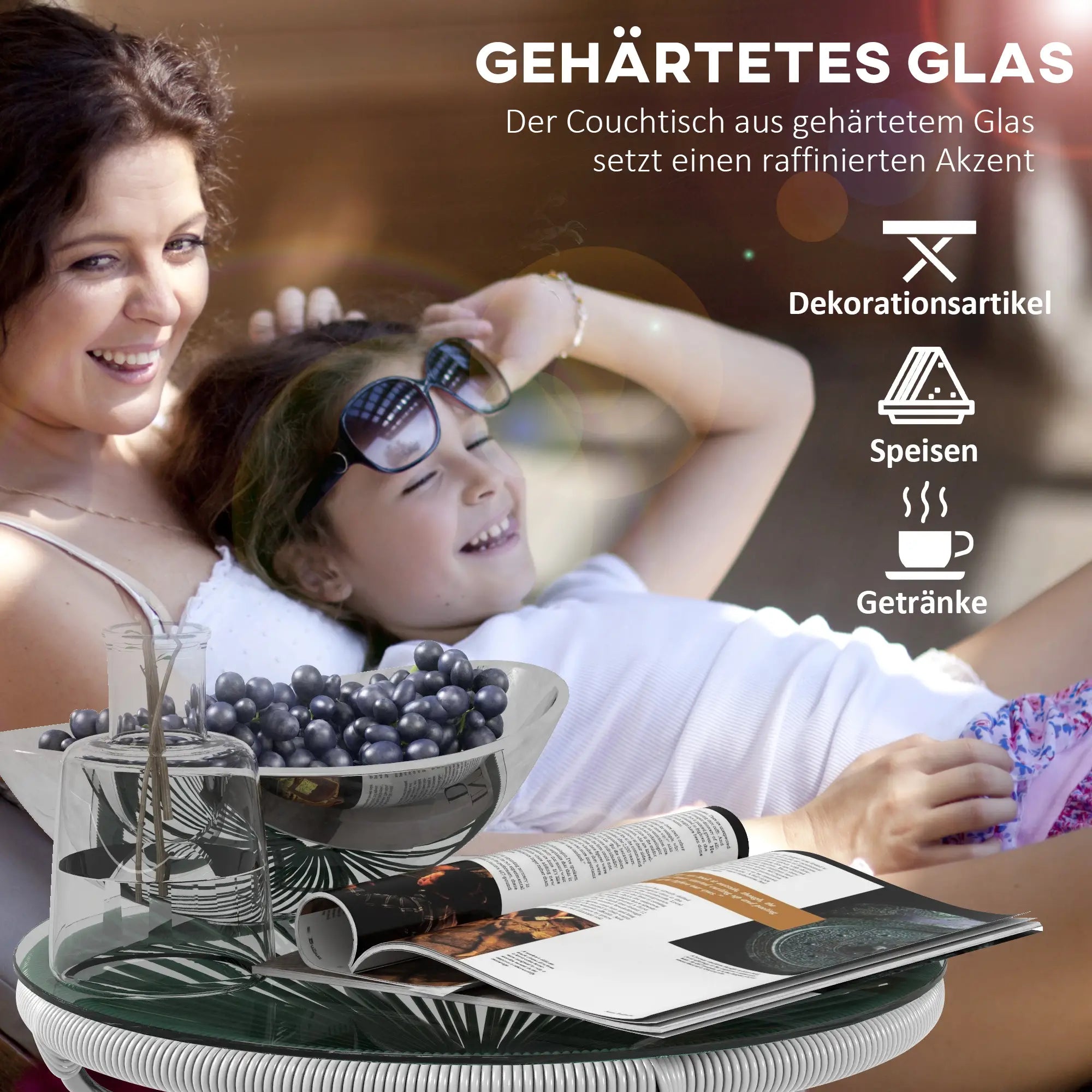 Outsunny Rattan Beistelltisch rund Schwarz+Grau