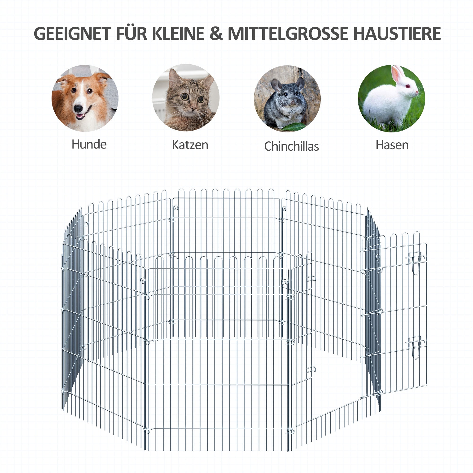 PawHut Freilaufgehege Welpenauslauf Welpenzaun Laufstall Welpengitter für Tiere 8-teilig B63 x H91 cm