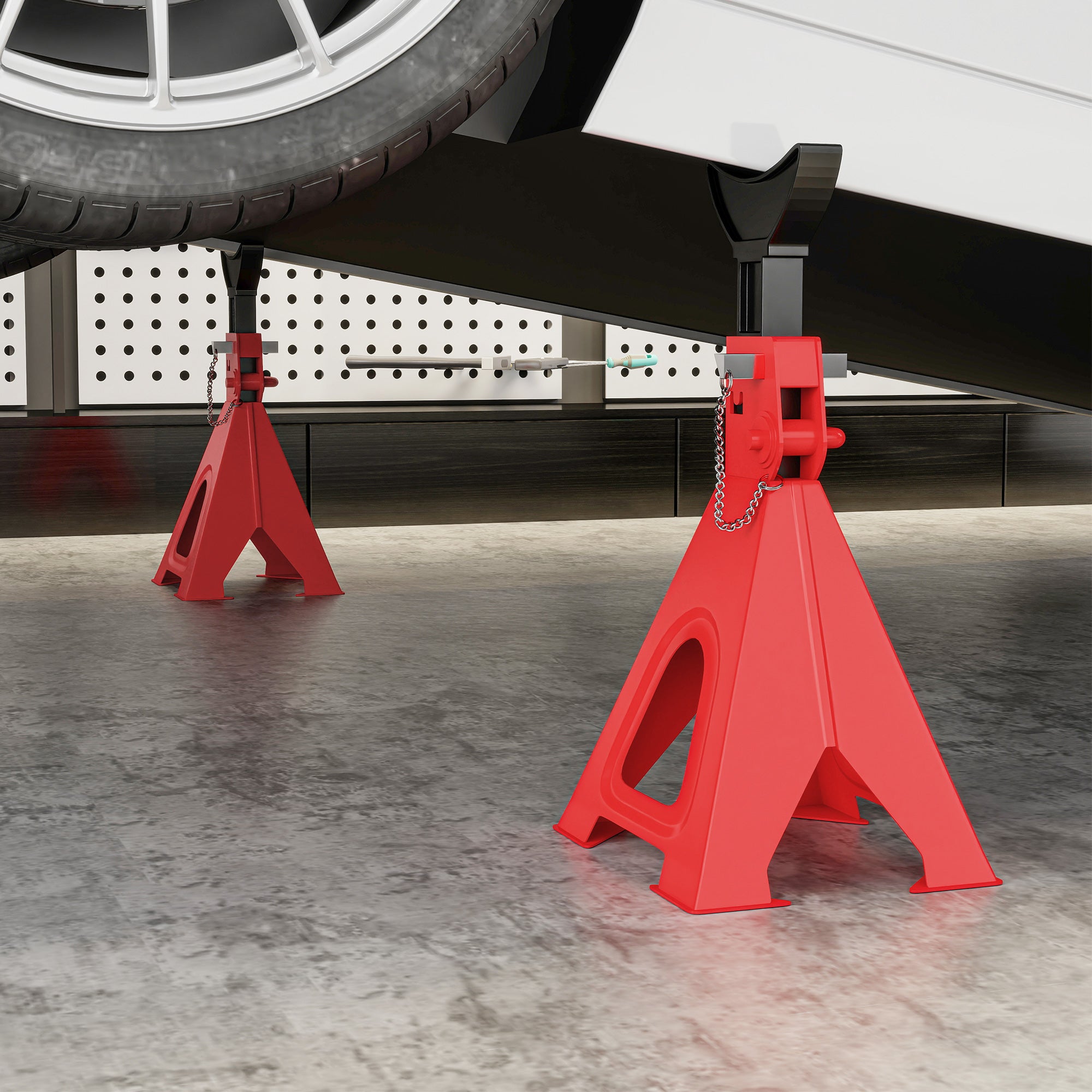 HOMCOM Unterstellbock 6 Tonnen Traglast 2 Stück Stützbock inkl 2 Sicherungssplint Höhenverstellbar Rot