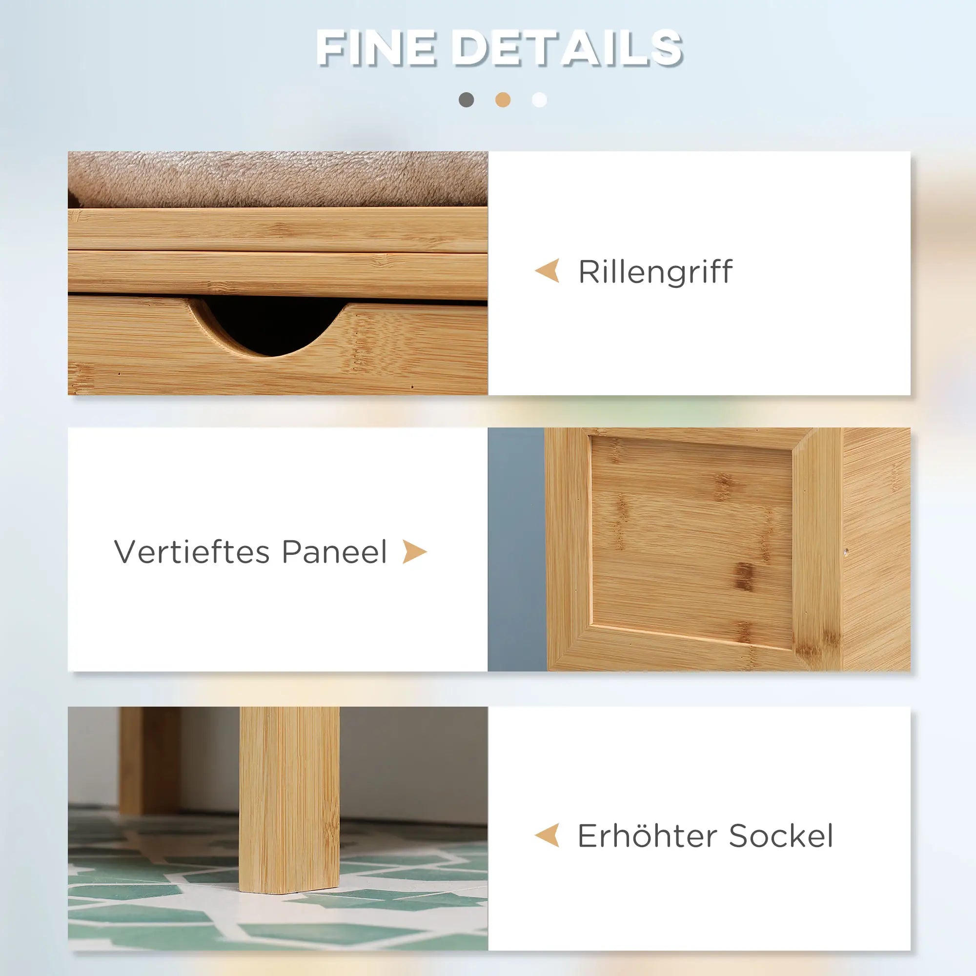 kleankin Badezimmerschrank, 3 Regale, 2 Schubladen, Bambus, 30 cm x 30 cm x 140 cm, Natur