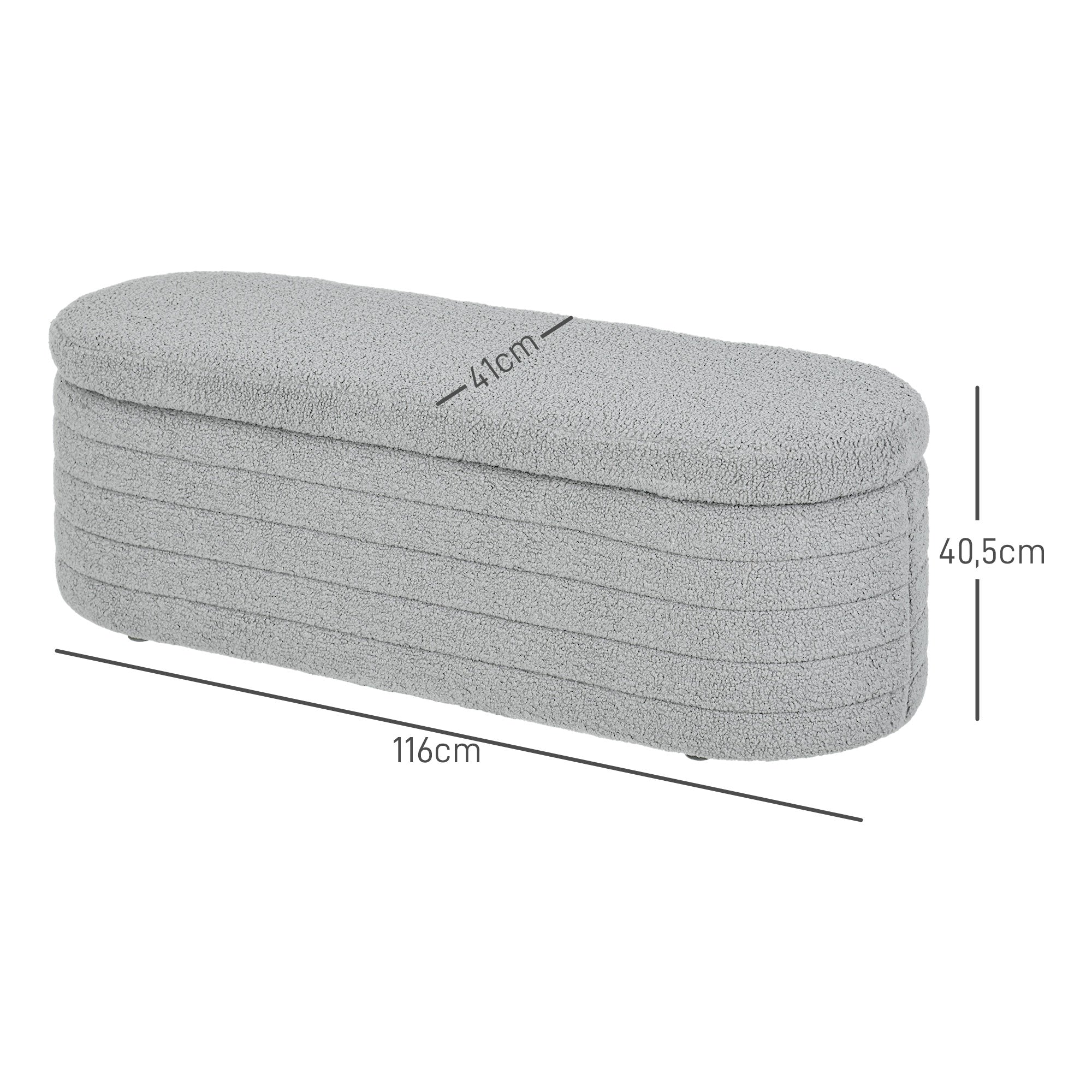 HOMCOM Bettbank, Stauraum, Teddy-Fleece, 116x41x40,5cm, Hellgrau