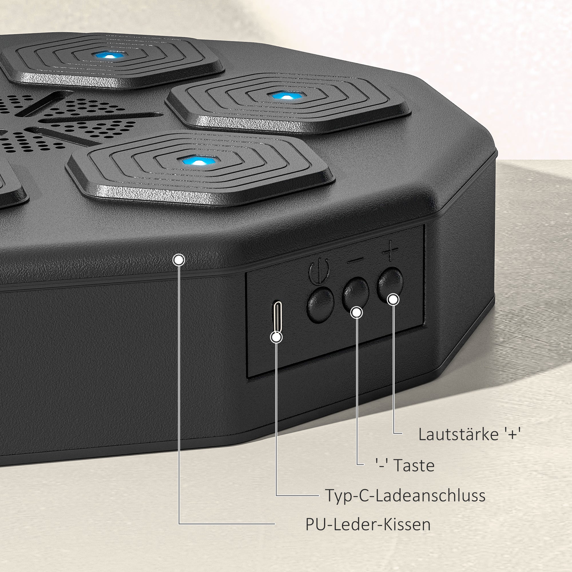 SPORTNOW Boxtrainer mit Musikfunktion, Bluetooth, leuchtende Punkte, Wandaufhängung, Kunstleder, Schwarz