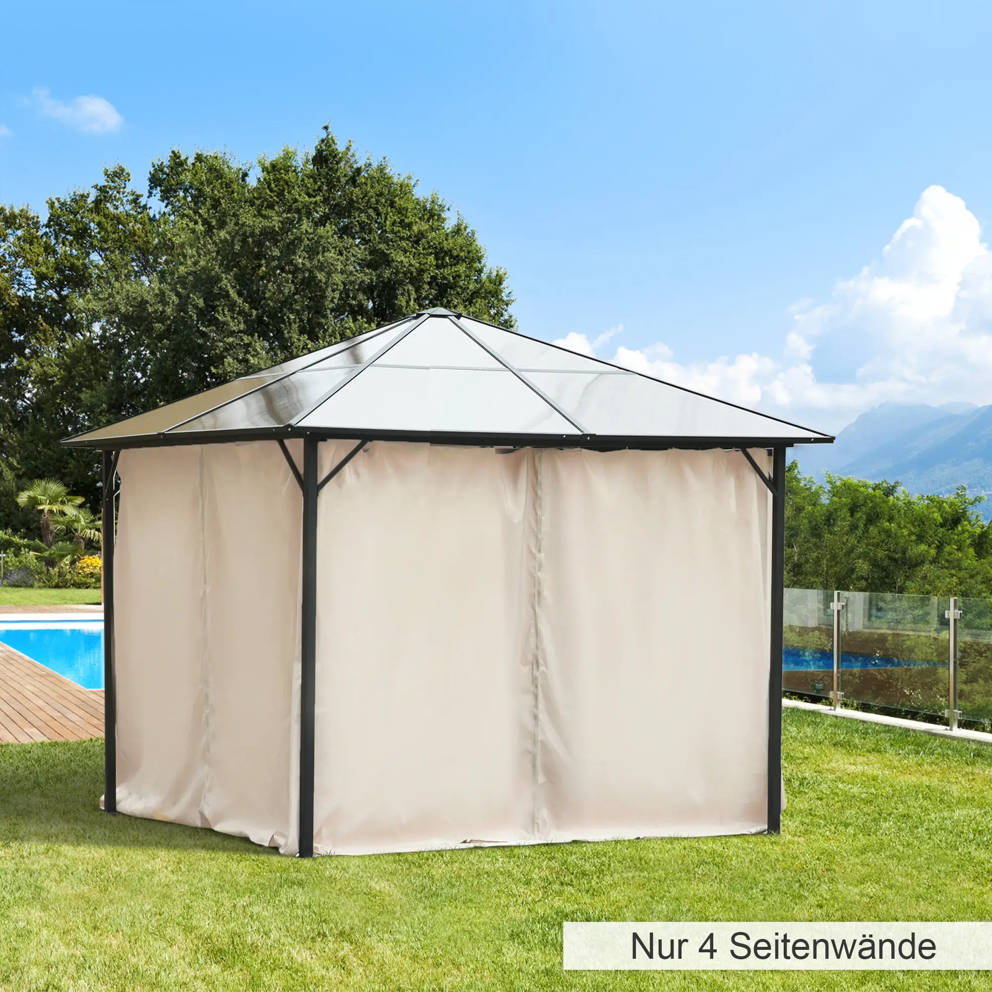 Outsunny 4 Ersatzvorhänge für 3x3m Pavillons, robust, für Stangen und Gleitschienen, doppelter Reißverschluss, beige