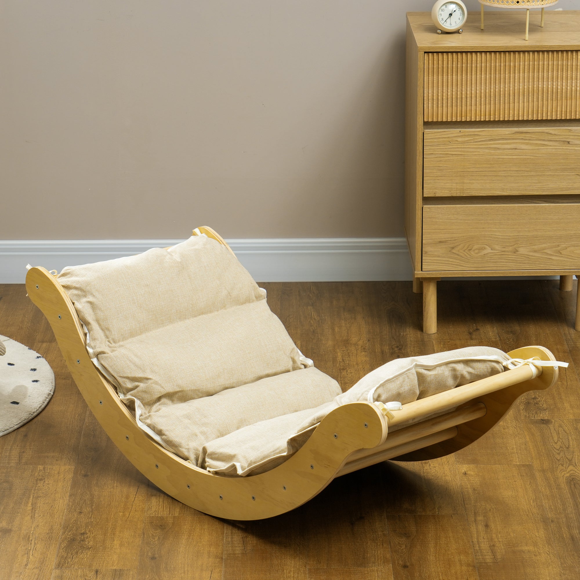 AIYAPLAY Kinder-Kletterset, 4-in-1-Design mit Bogenbrücke, Schaukelwippe, Kissen, Rutschrampe, für den Innenbereich, Holz