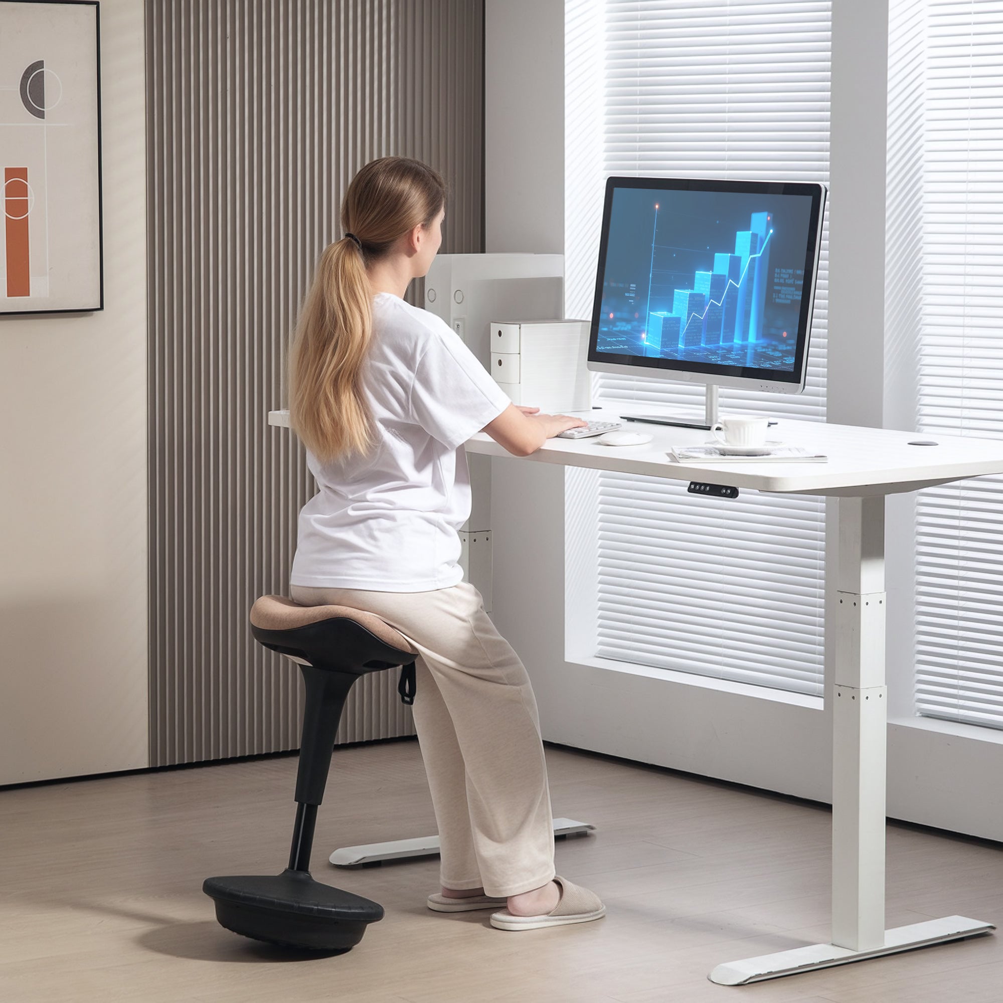 HOMCOM Balancehocker, beweglicher Sitz, drehbar, höhenverstellbar, ergonomisch, 34 x 34 x 68,5-83,5 cm, Braun