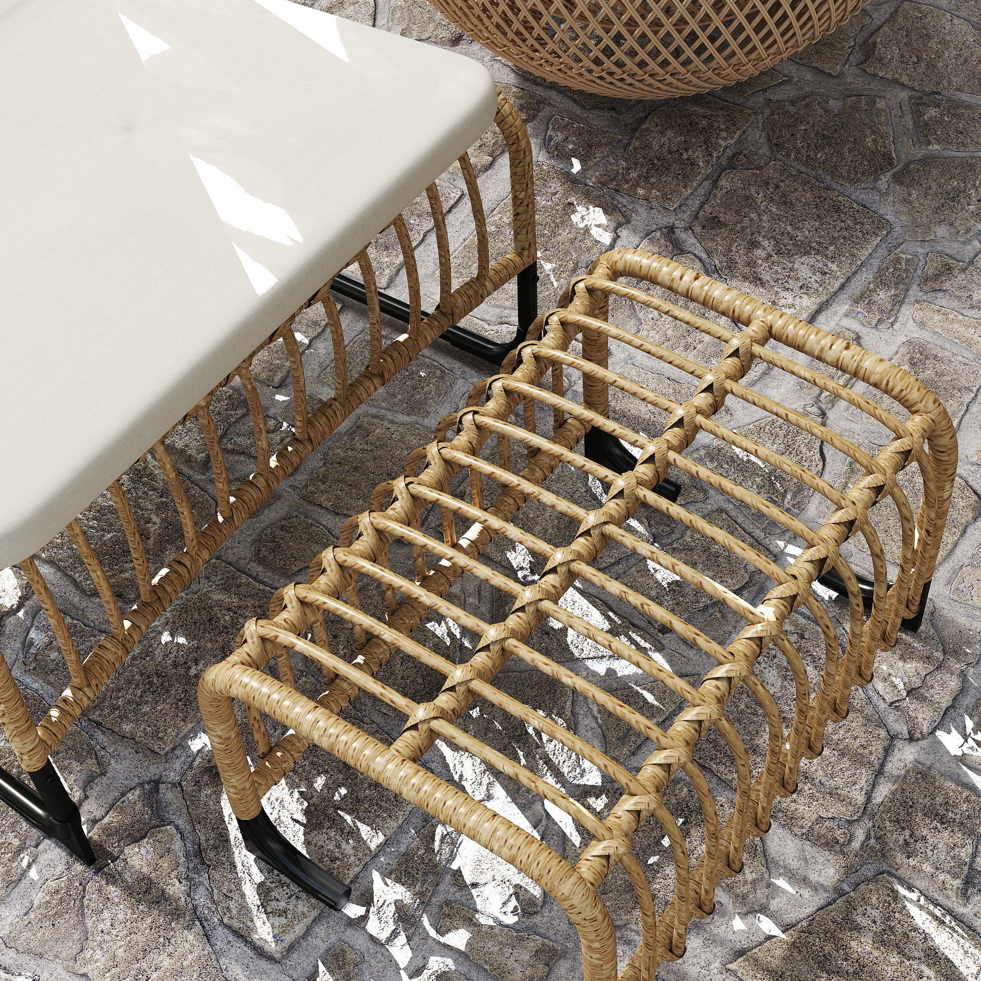 Outsunny Rattan Relaxsessel mit Fußhocker UV-beständig Gartensessel mit Kissen Bänder 65 x 93 x 80 cm Naturholz