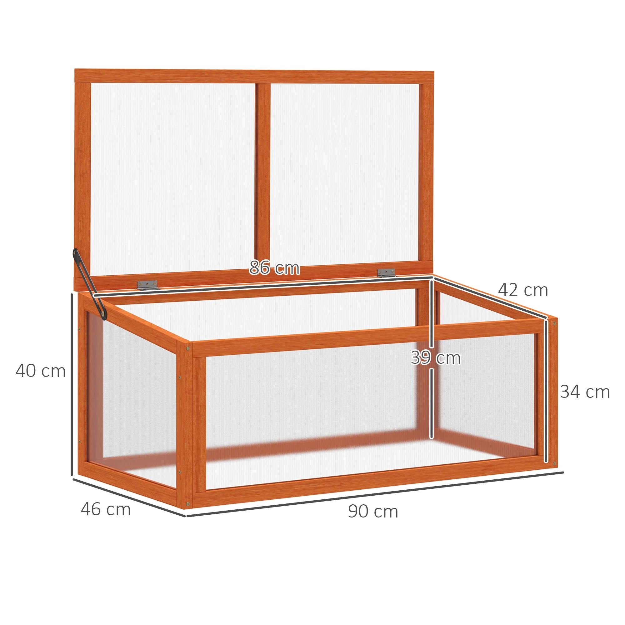 Outsunny Frühbeet Holz und Polycarbonat Treibhaus 90 x 46 x 40 cm Gewächshaus mit Abdeckung wetterfest Frühbeetkasten für Garten Pflanzenbeet Orange